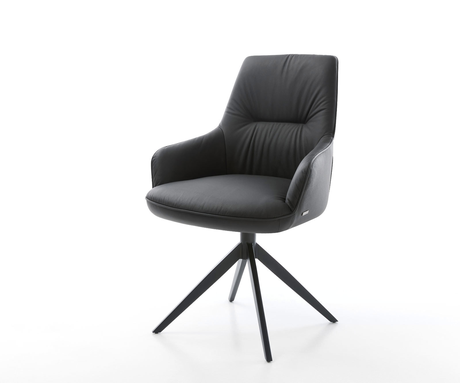 Chaise-pivotante Zelia-Flex cuir de vache noir pied croisé large noir pivotement sur 360° fonction bascule ressorts ensachés