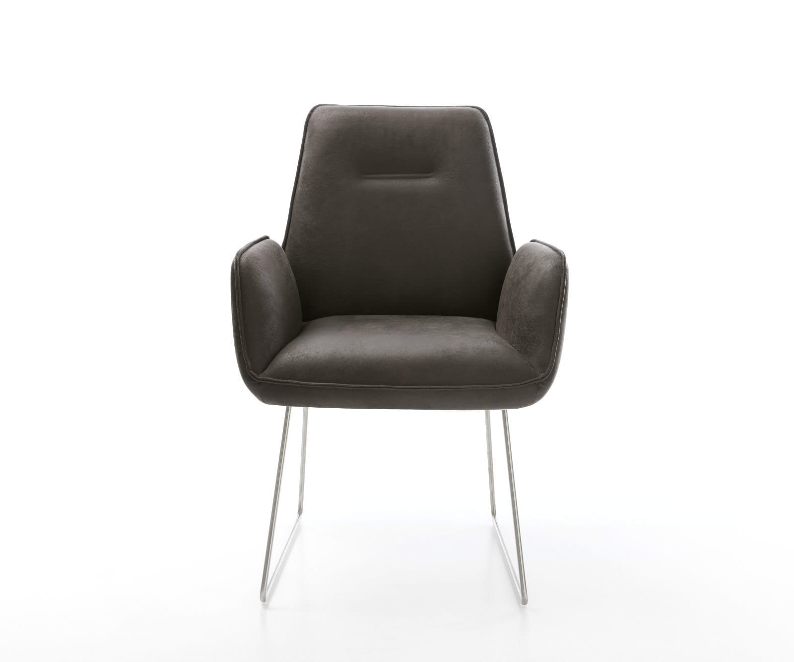 Chaise-de-salle-à-manger Zoa-Flex microvelours anthracite vintage pied trapèze acier inoxydable brossé ressorts ensachés 1 Chaise-de-salle-à-manger Zoa-Flex microvelours anthracite vintage pied trapèze acier inoxydable brossé ressorts ensachés 1