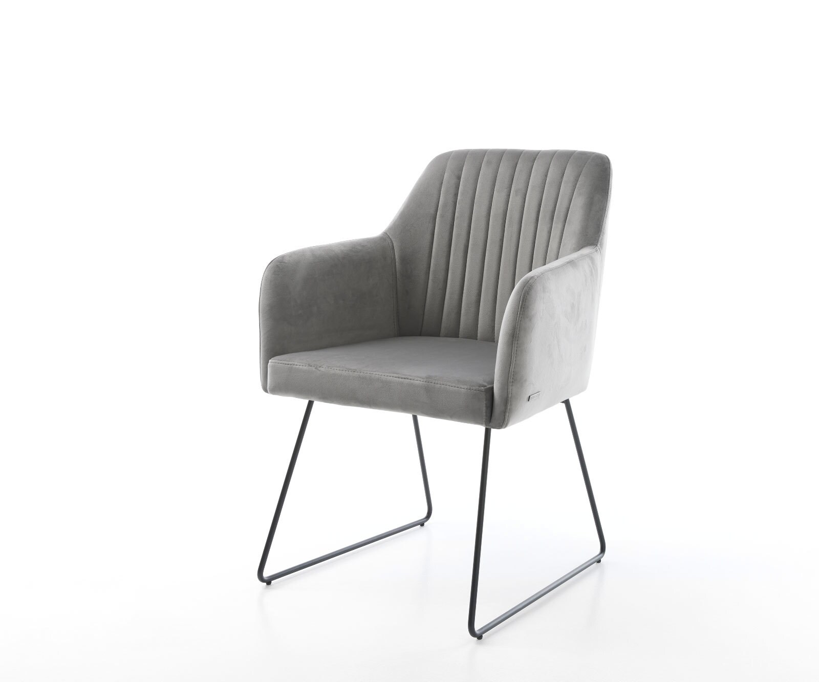 Chaise-de-salle-à-manger Greg-Flex velours gris pied trapèze noir ressorts ensachés
