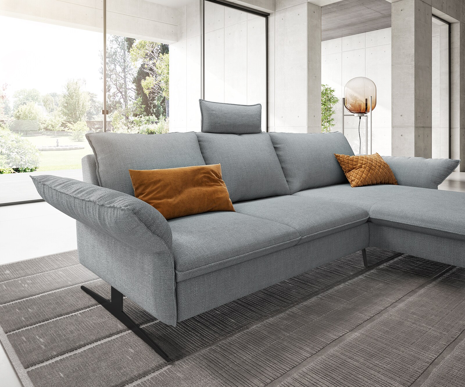 Canapé-d'angle Nerio 300 x 190 cm bleu pastel Récamière droite 3