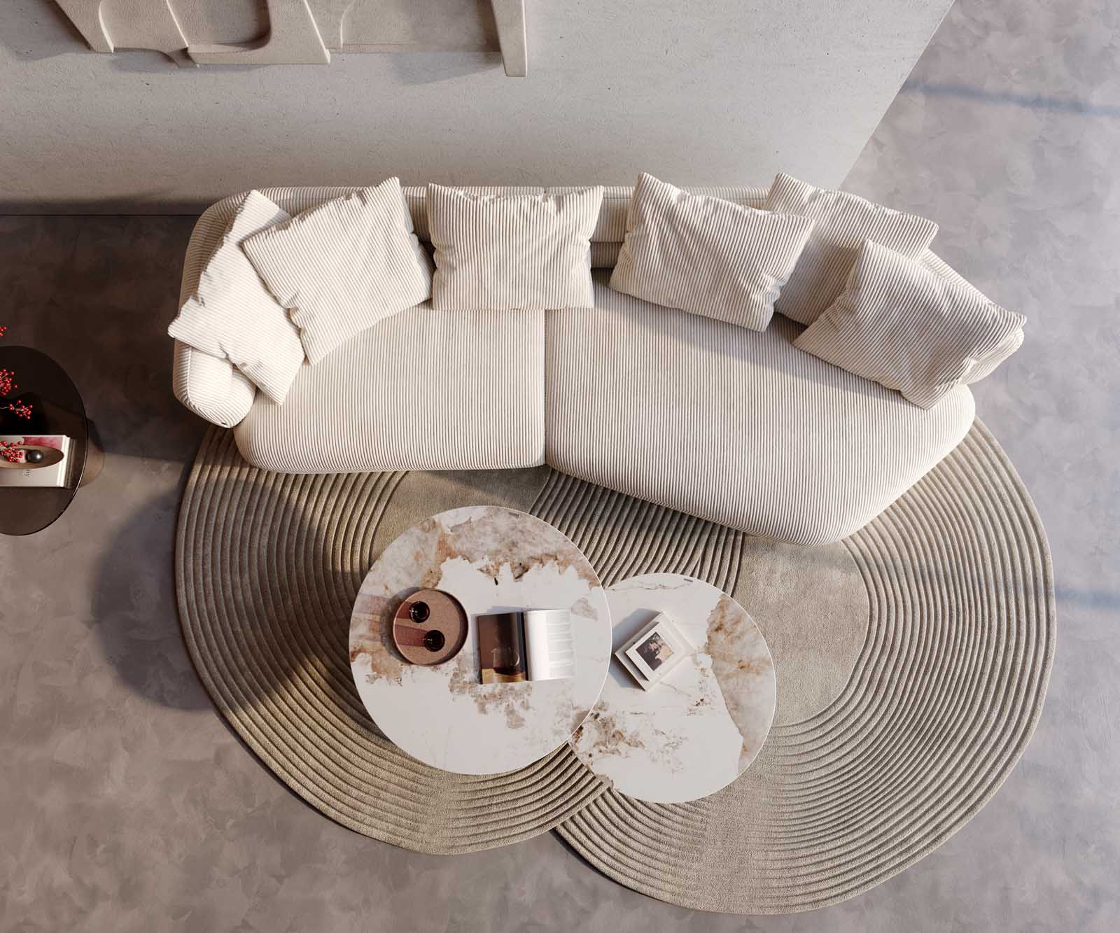 Canapé Roya 320x140 cm Velours côtelé Beige 3