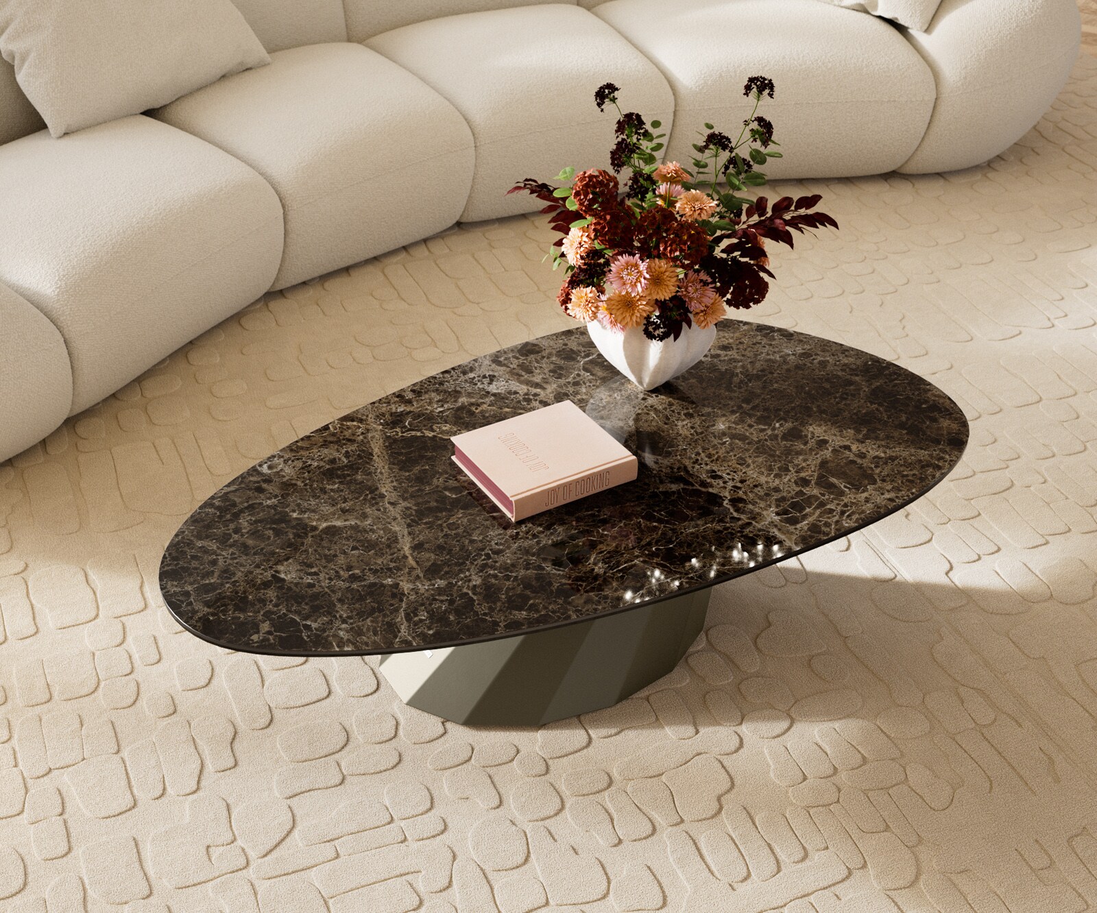 Table basse Edge Oval 140x75 cm céramique Laminam® Emperador Extra Lucidato brun foncé Parabi Metall finition effet titane 4