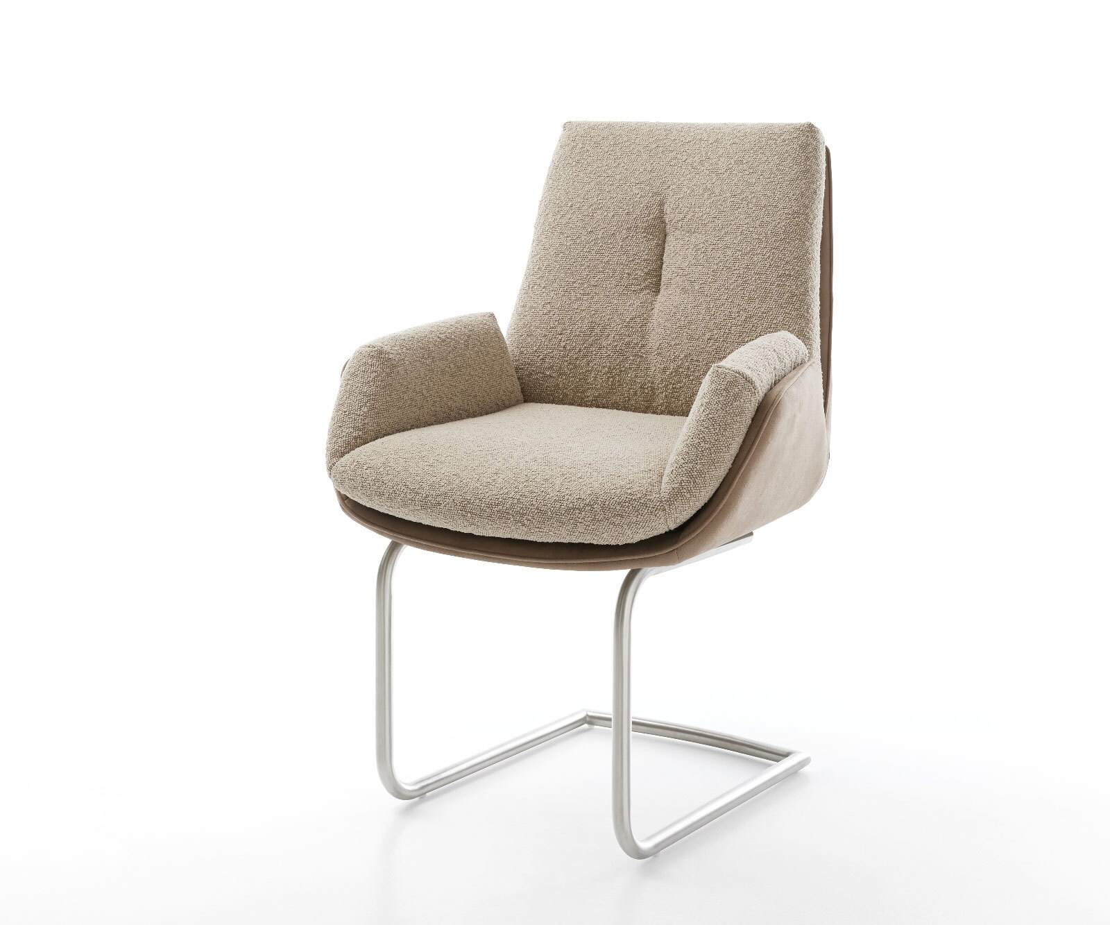 Cantilever Clea-Flex tissu mixte couleur boue pied cantilever rond acier inoxydable brossé