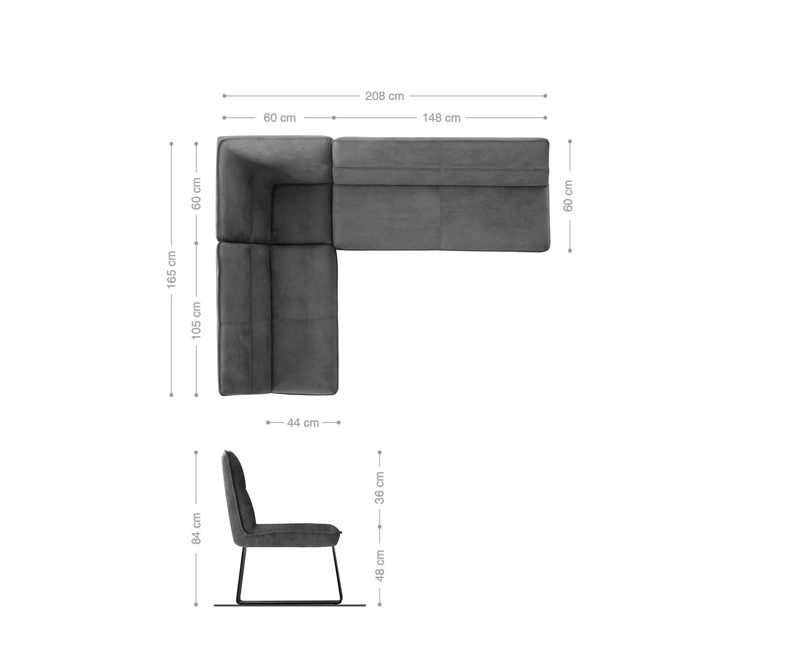 Banc-d'angle Salvo 200x160 cm marron vintage métal noir variable 8