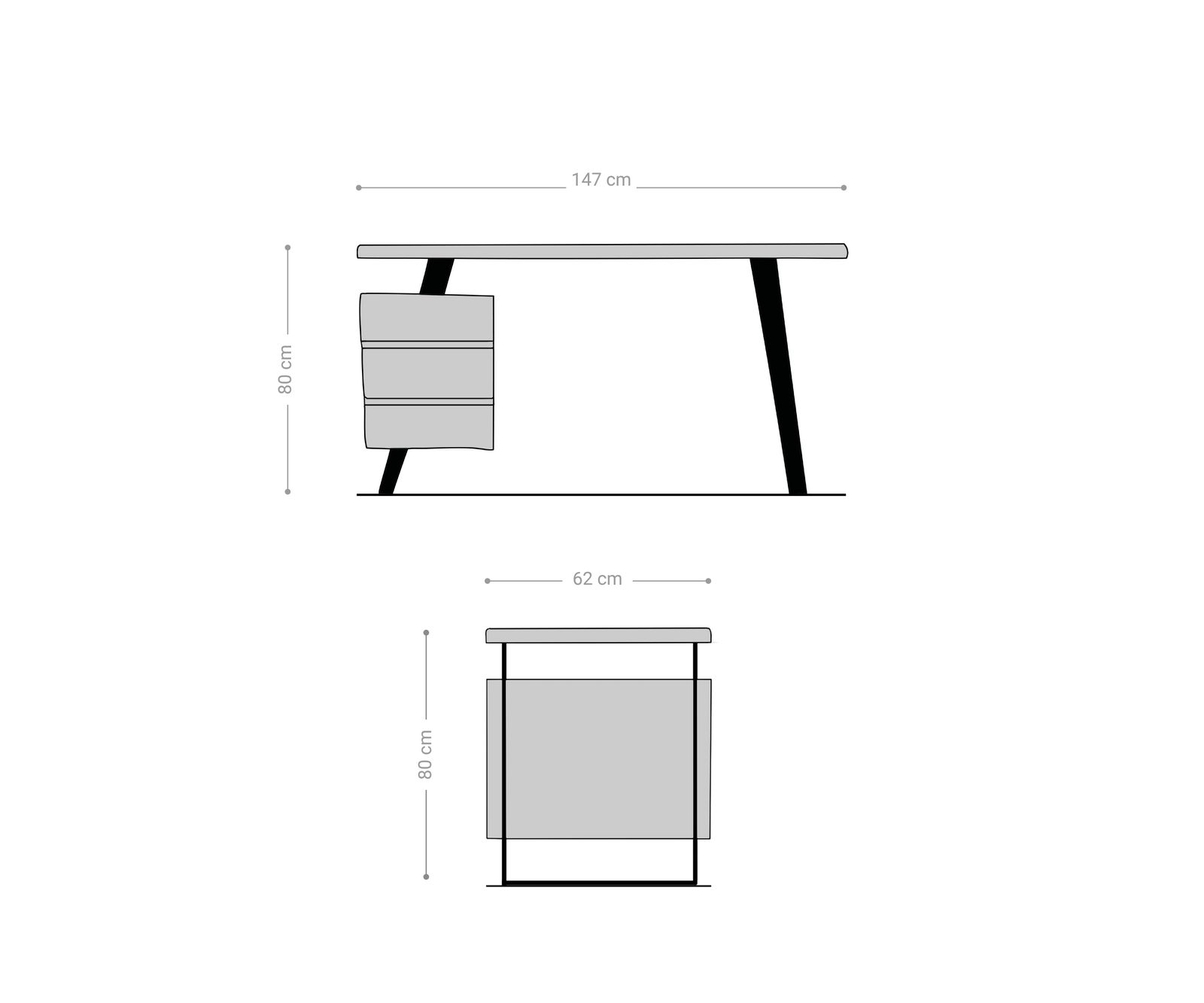 Table-bureau Live-Edge 150x60 cm acacia nature 3 tiroirs 6