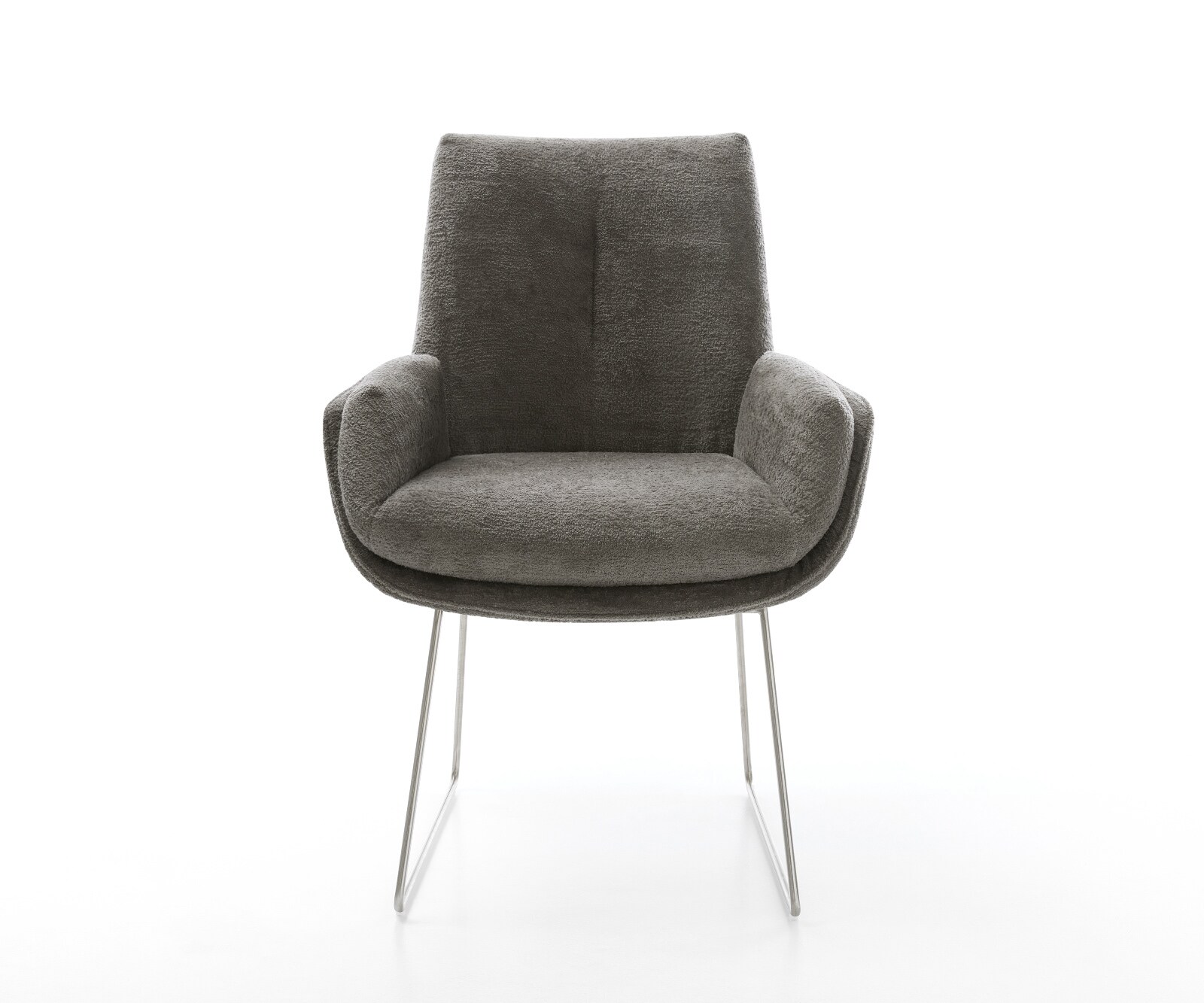 Chaise-de-salle-à-manger Clea-Flex bouclé doux couleur boue pied trapèze acier inoxydable 1