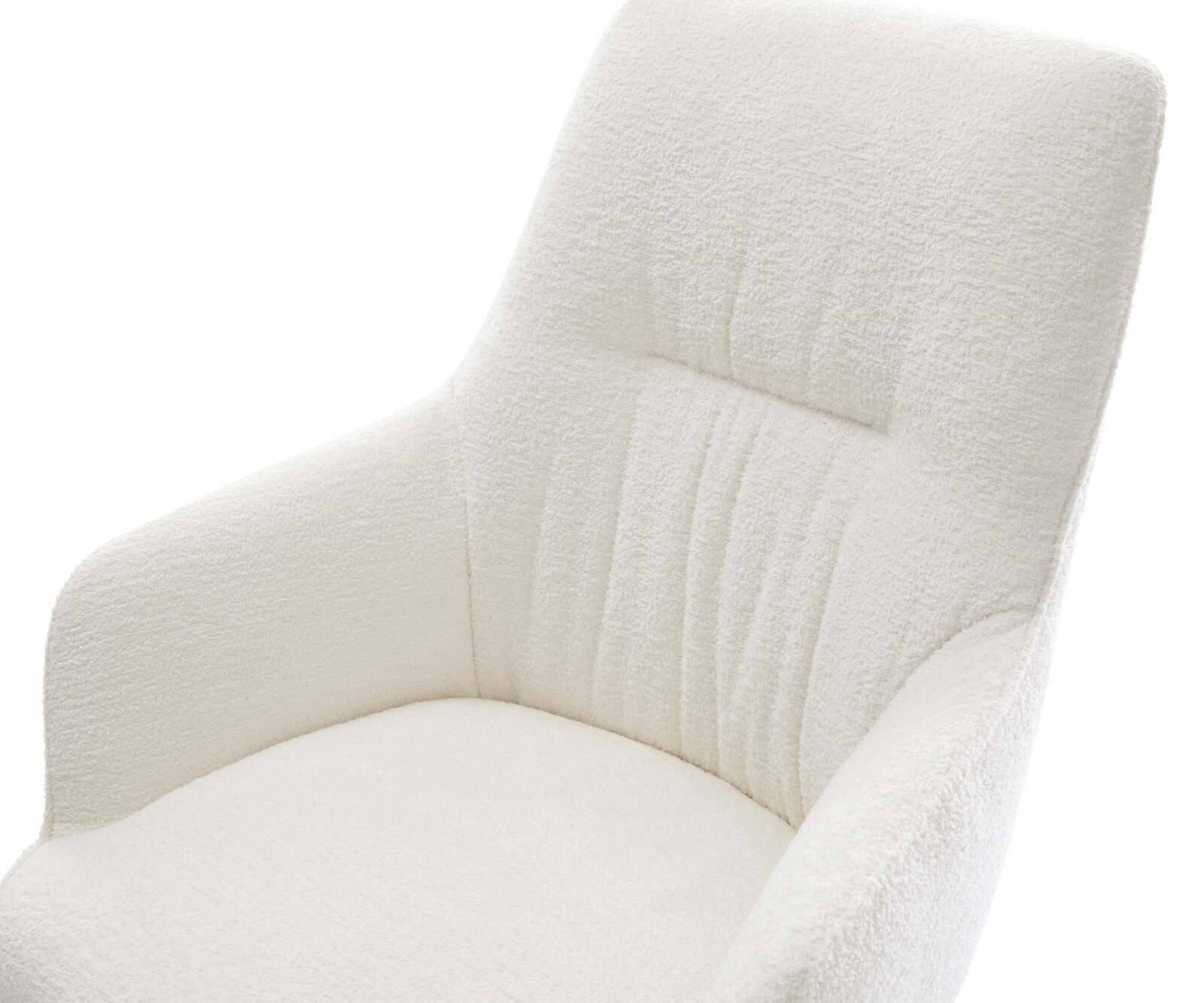 Chaise-pivotante Zelia-Flex avec accoudoirs bouclé doux beige pied en bois angulaire naturel pivotement sur 180° resorts ensachés 3