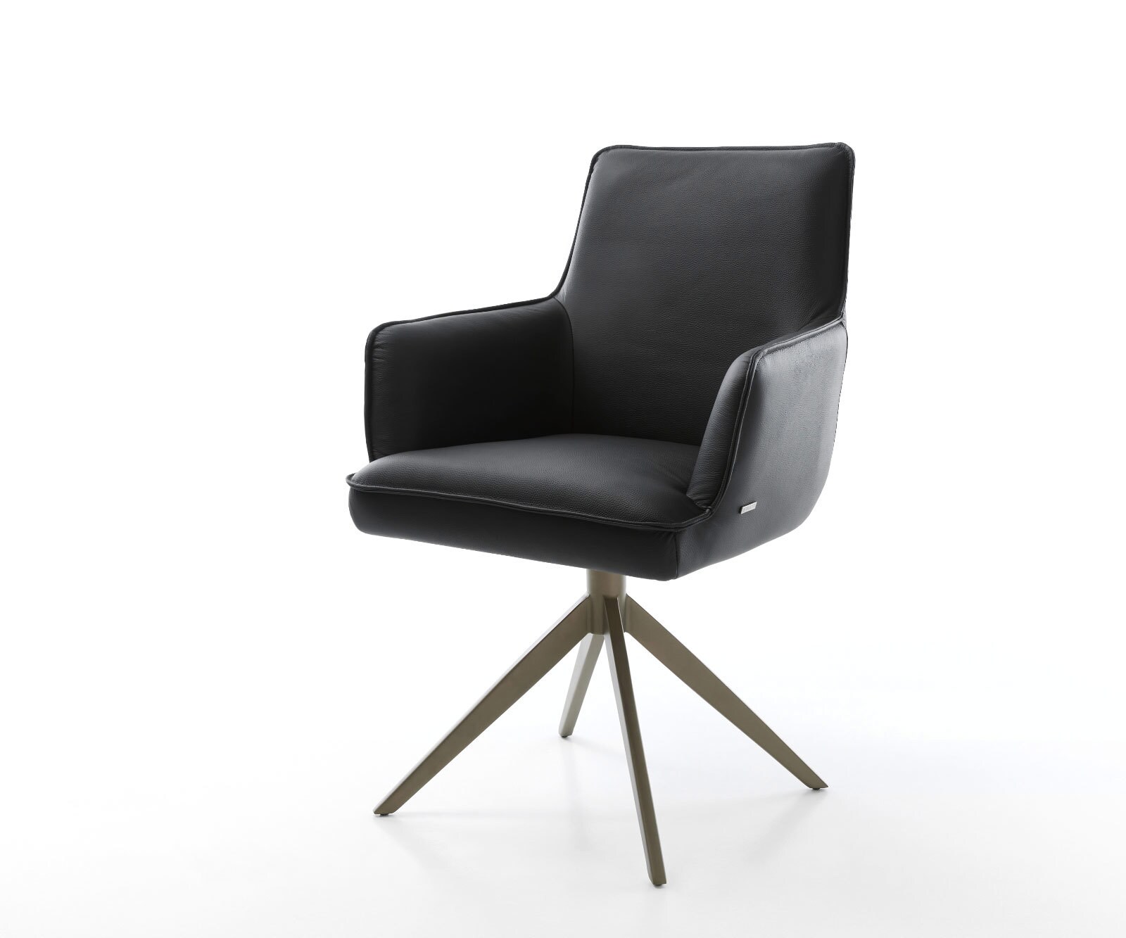 Chaise-pivotante Heira-Flex cuir de vache noir pied croisé large aspect titane pivotement sur 360° fonction bascule ressorts ensachés