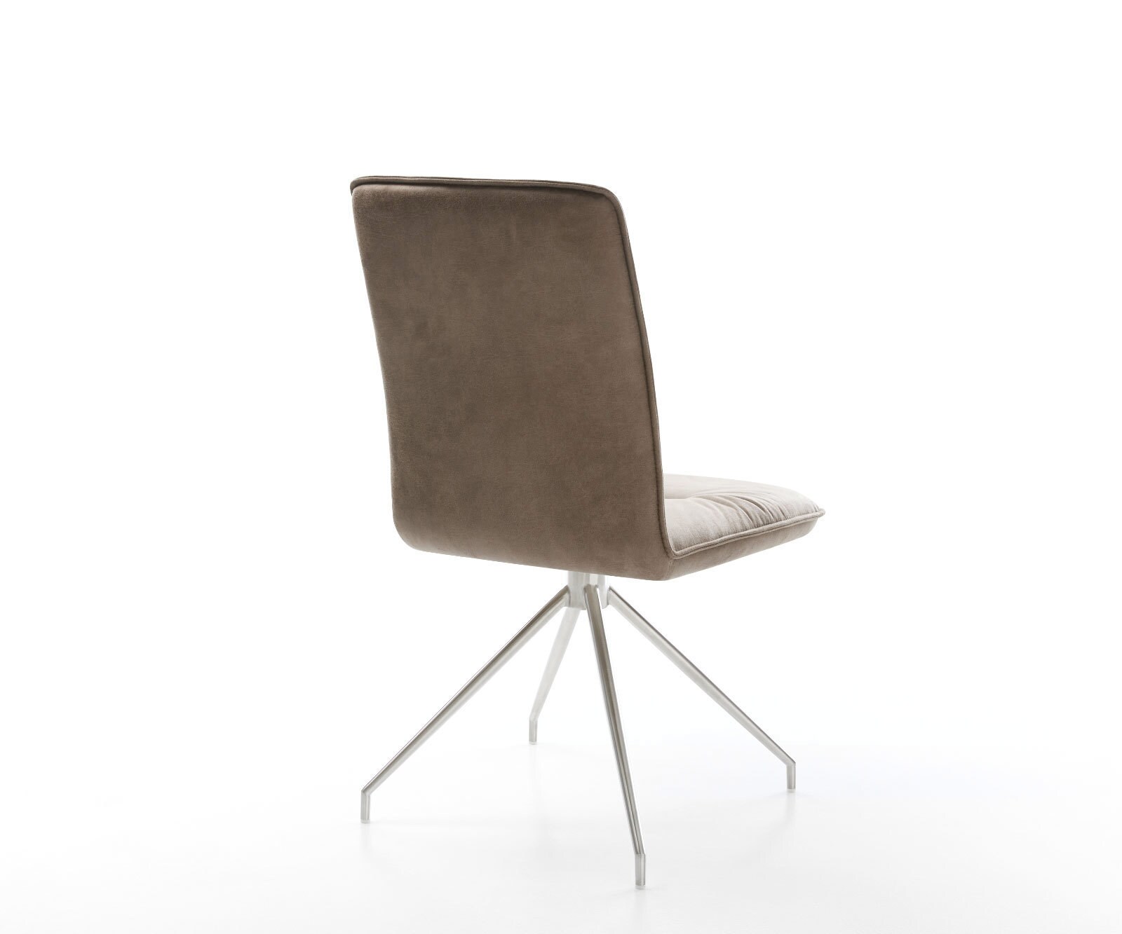 Chaise-de-salle-à-manger Vinjo-Flex microvelours taupe vintage pied croisé conique acier inoxydable brossé 4