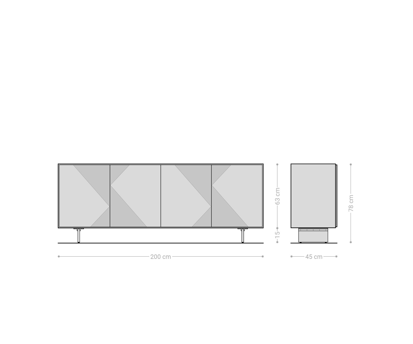 Buffet Tereos 200 cm chêne naturel effet 3D 4 portes pieds effet flottant verre acrylique 6