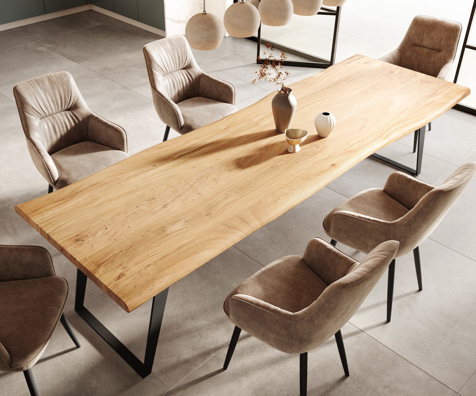 Table-à-manger Edge 300x100 XL acacia nature métal incliné Live-Edge 4 Table-à-manger Edge 300x100 XL acacia nature métal incliné Live-Edge 4