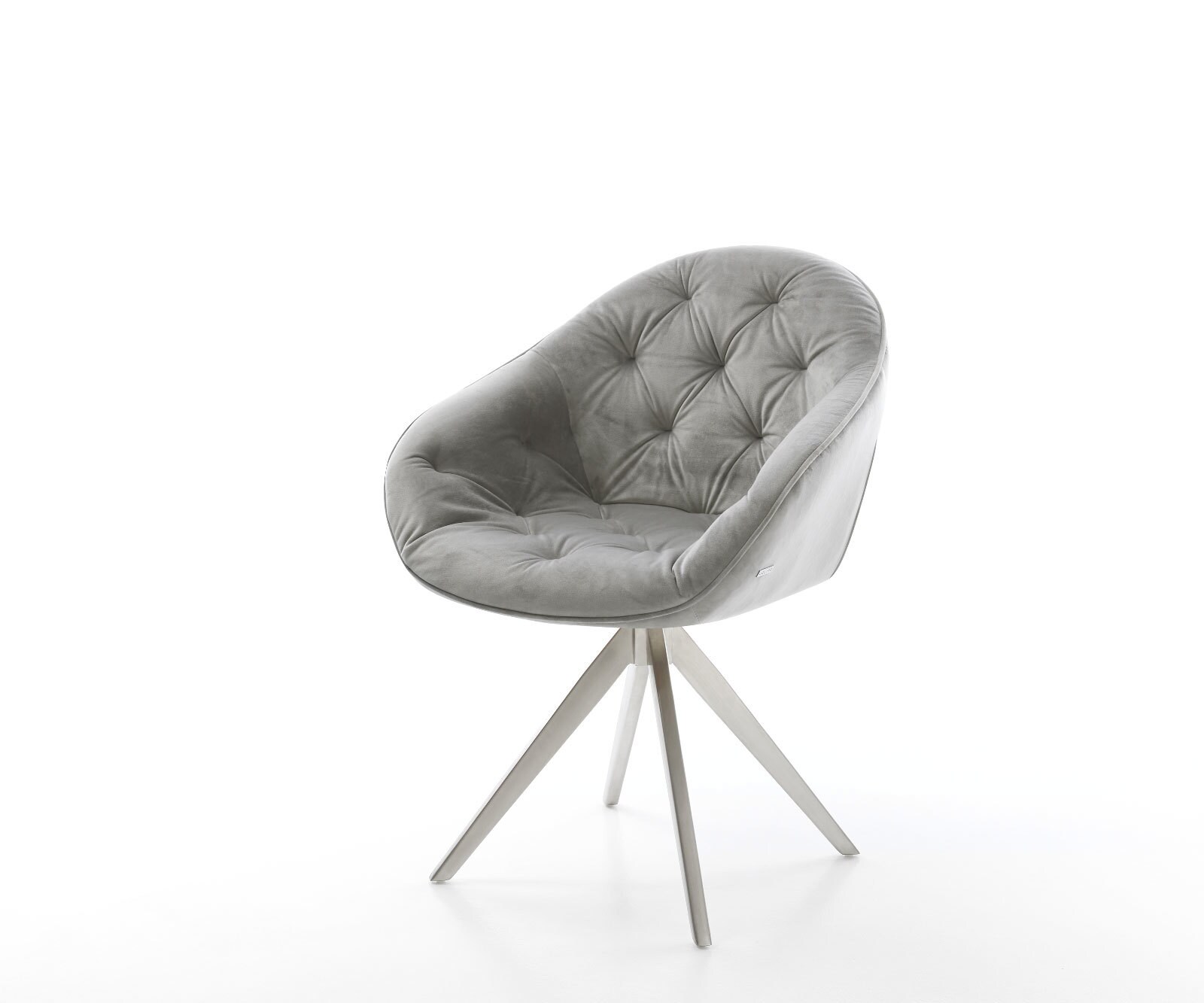 Chaise-de-salle-à-manger Gaio-Flex velours gris pied croisé angulaire acier inoxydable brossé