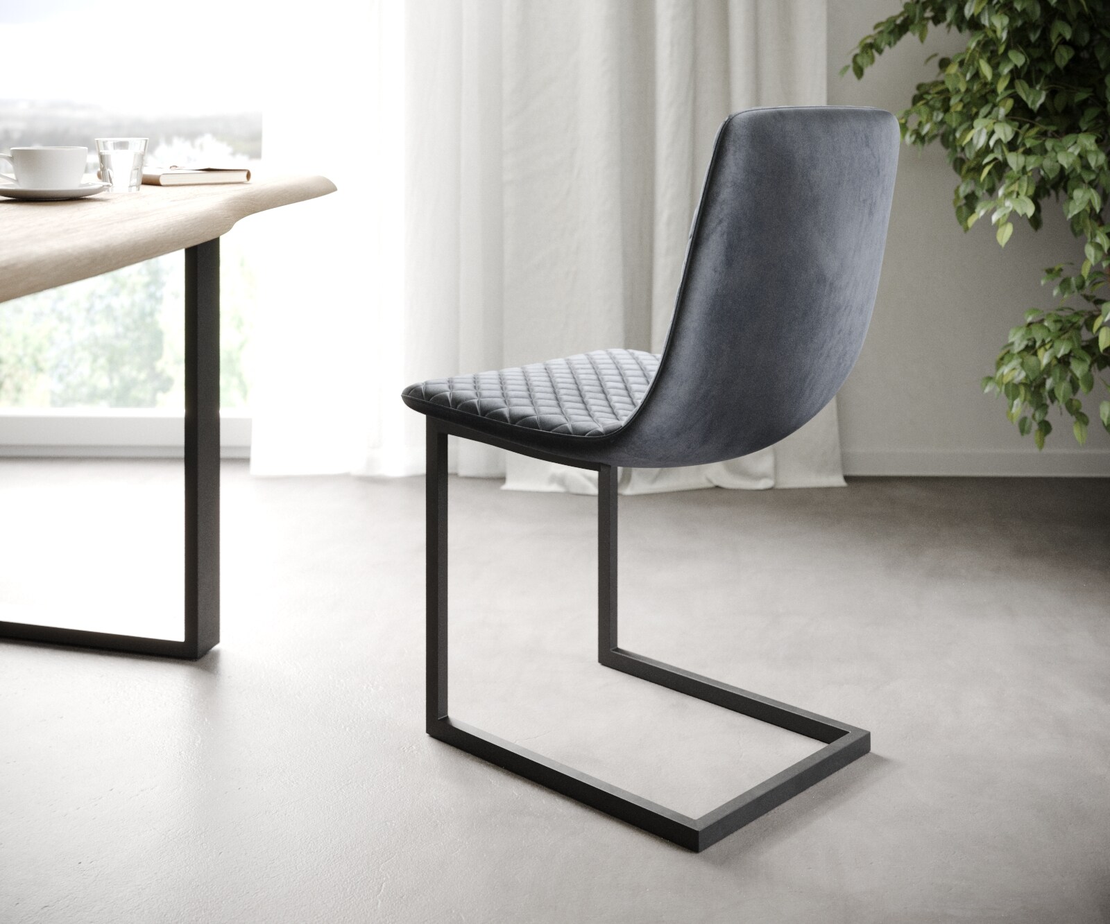 L'ensemble-de-4-chaises Novi-Adesso gris velours cantilever 2