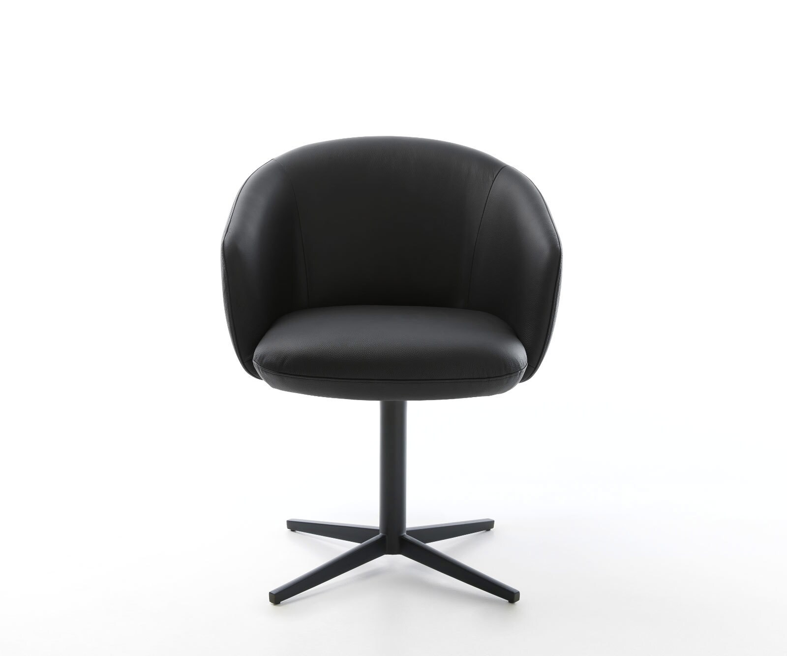 Chaise-pivotante Caja-Flex avec accoudoirs cuir de vache noir pied de chaise 4 branches noir pivotement sur 360° ressorts ensachés 1