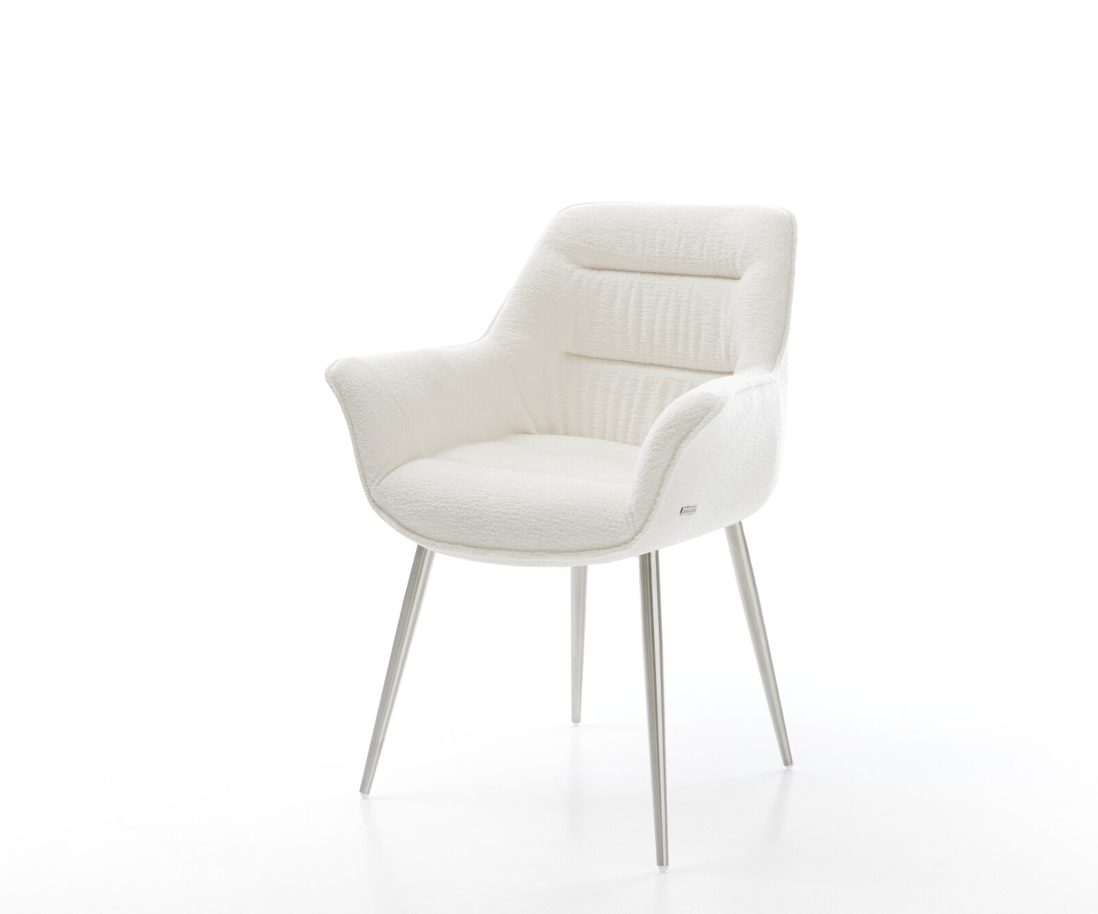 Chaise-de-salle-à-manger Kaira-Flex bouclé doux beige 4 pieds coniques acier inoxydable