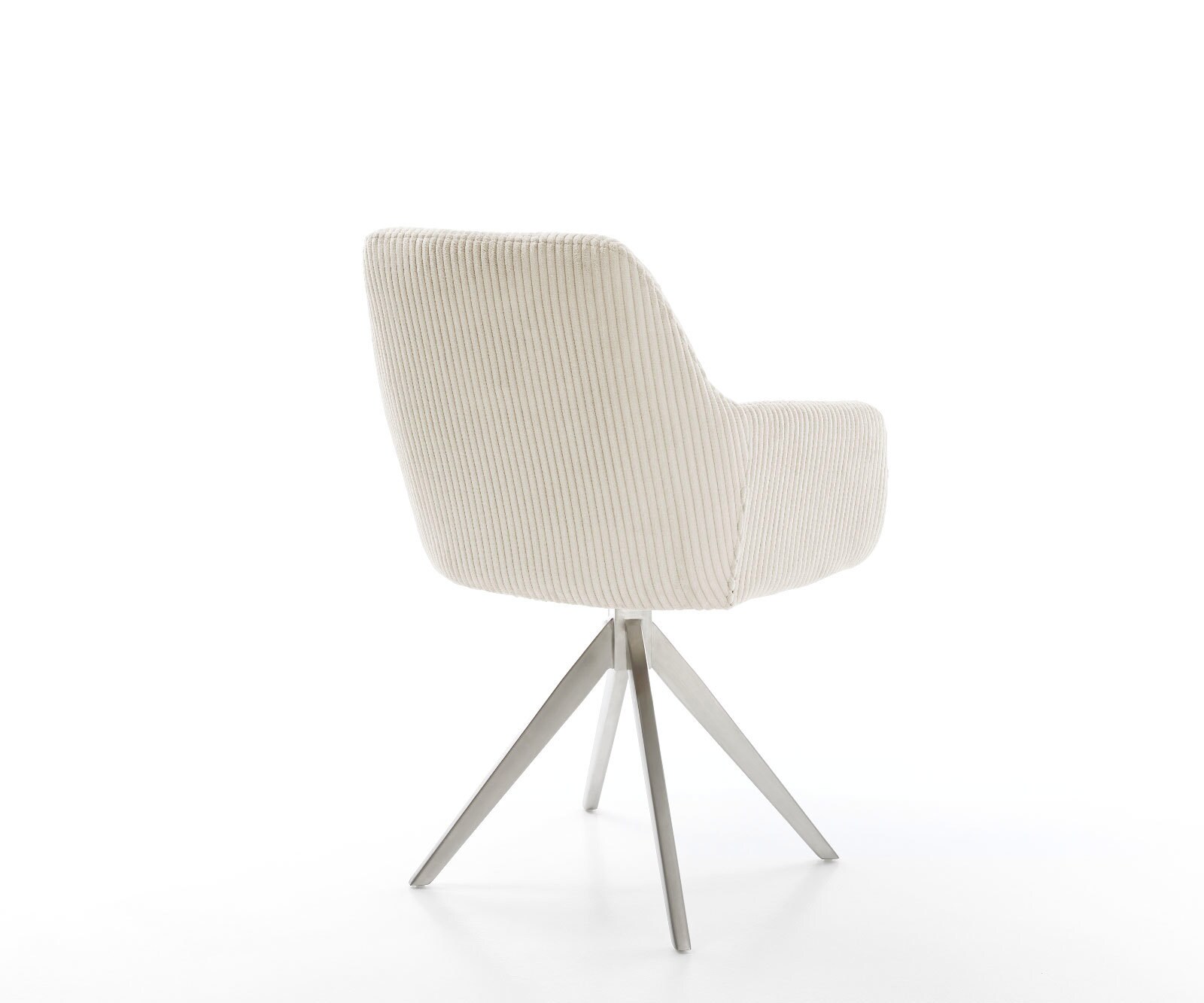 Chaise-de-salle-à-manger Pejo-Flex côtelé beige vintage pied croisé angulaire acier inoxydable brossé ressorts ensachés 4