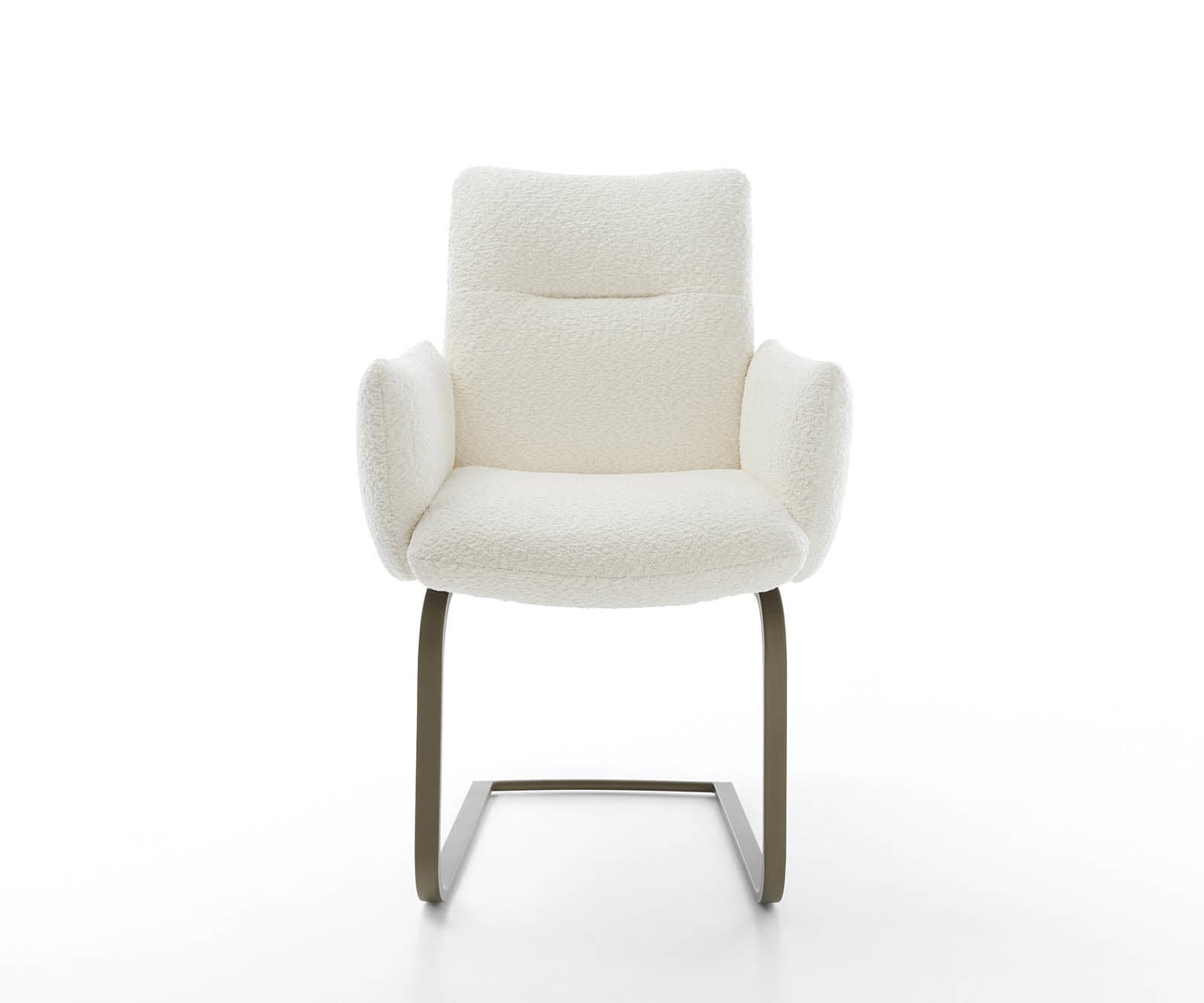 Cantilever Jova-Flex avec accoudoirs bouclé blanc pied cantilever plat aspect titane ressorts ensachés 1 Cantilever Jova-Flex avec accoudoirs bouclé blanc pied cantilever plat aspect titane ressorts ensachés 1