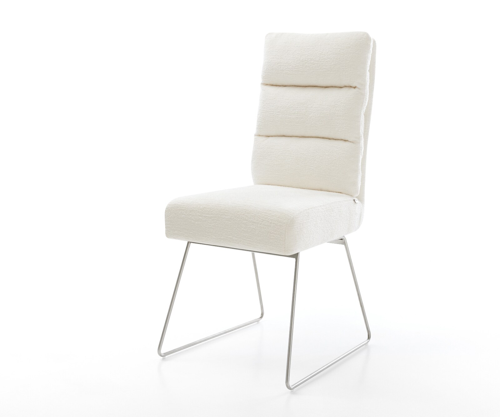 Chaise-de-salle-à-manger Pela-Flex bouclé doux beige pied trapèze acier inoxydable resorts ensachés 1