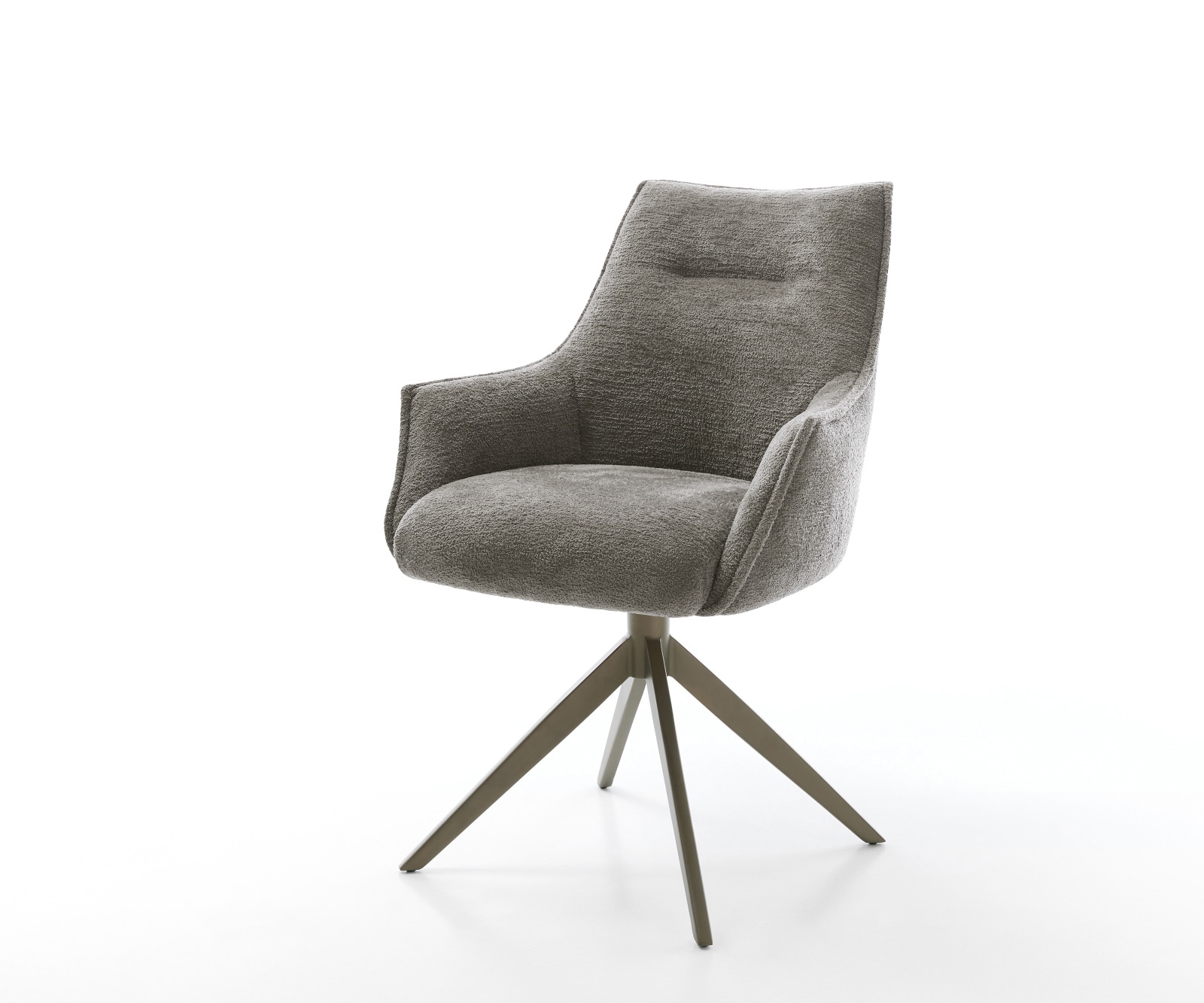 Chaise-pivotante Alja-Flex avec accoudoirs bouclé doux couleur boue pied croisé large aspect titane pivotement sur 360° fonction bascule resorts ensachés