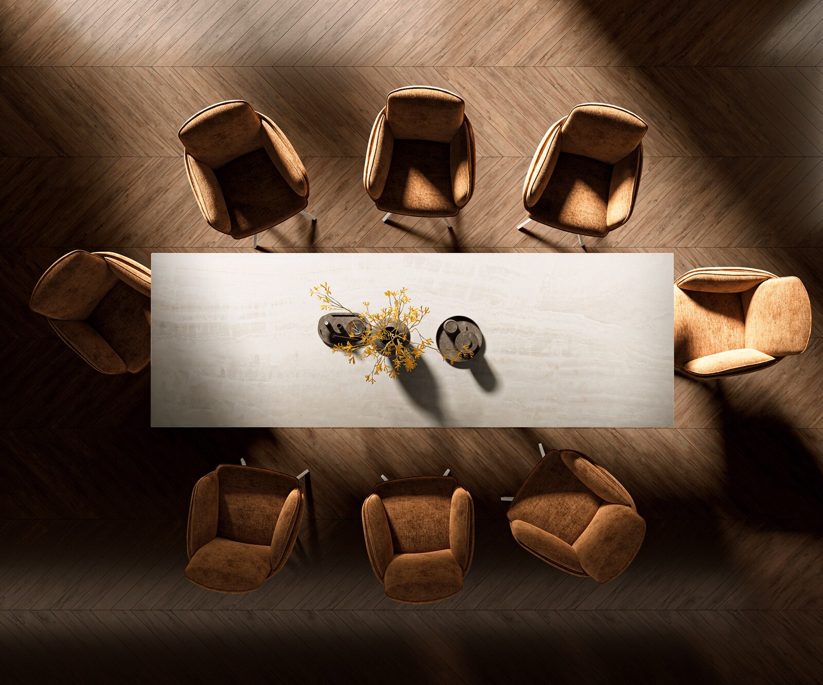 Table à manger Edge 300x100 cm céramique Onyx Champagne Spider métal blanc 5