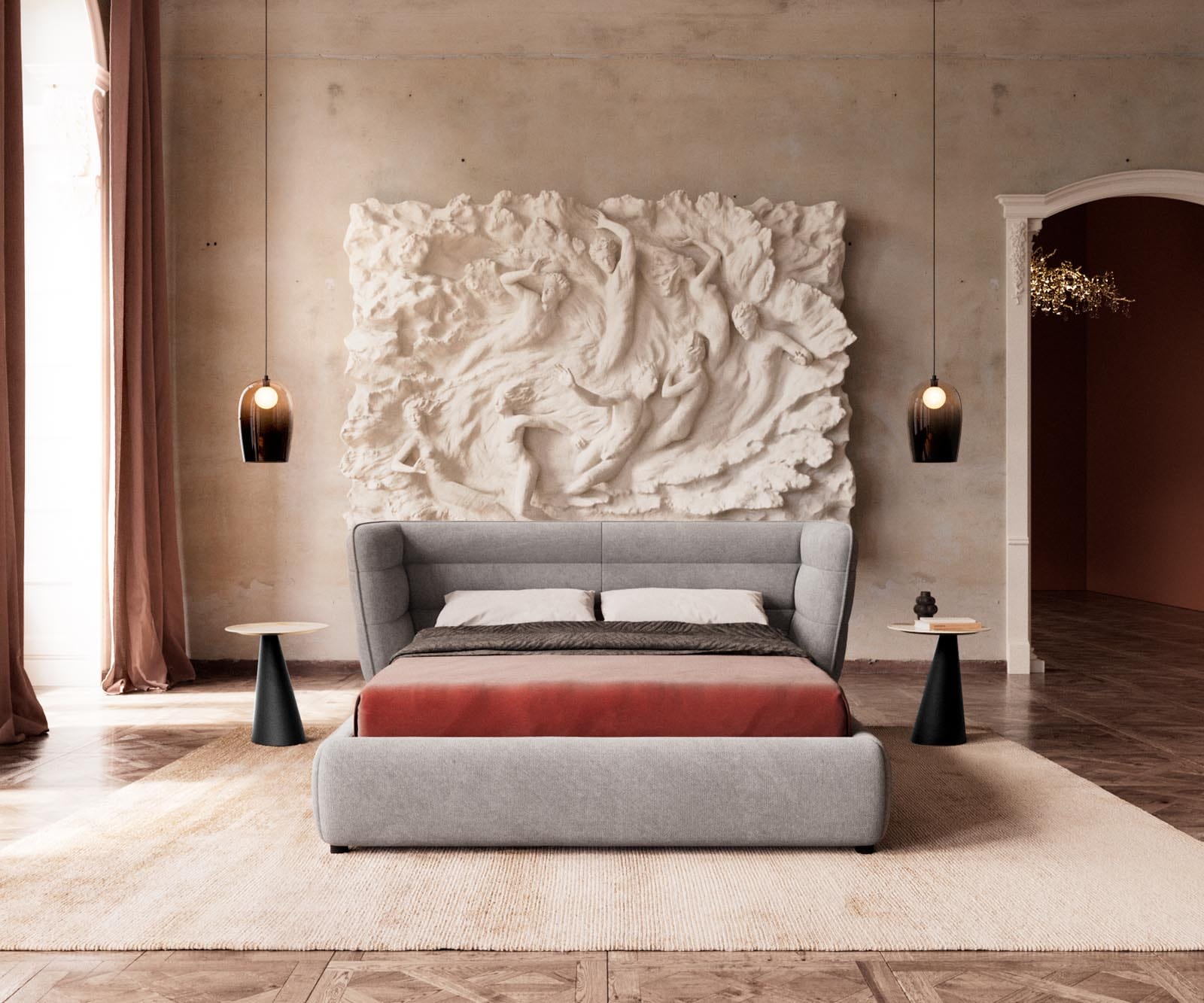 Sommier rembourré Simea 140x200 cm microfibre grise 1 Sommier rembourré Simea 140x200 cm microfibre grise 1