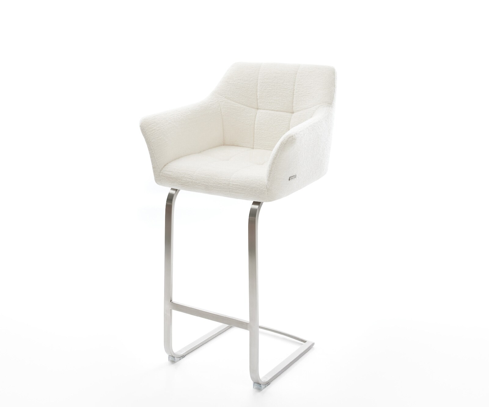 Chaise-de-bar Yulo-Flex Bouclé doux Beige Pied cantilever acier inoxydable Argent