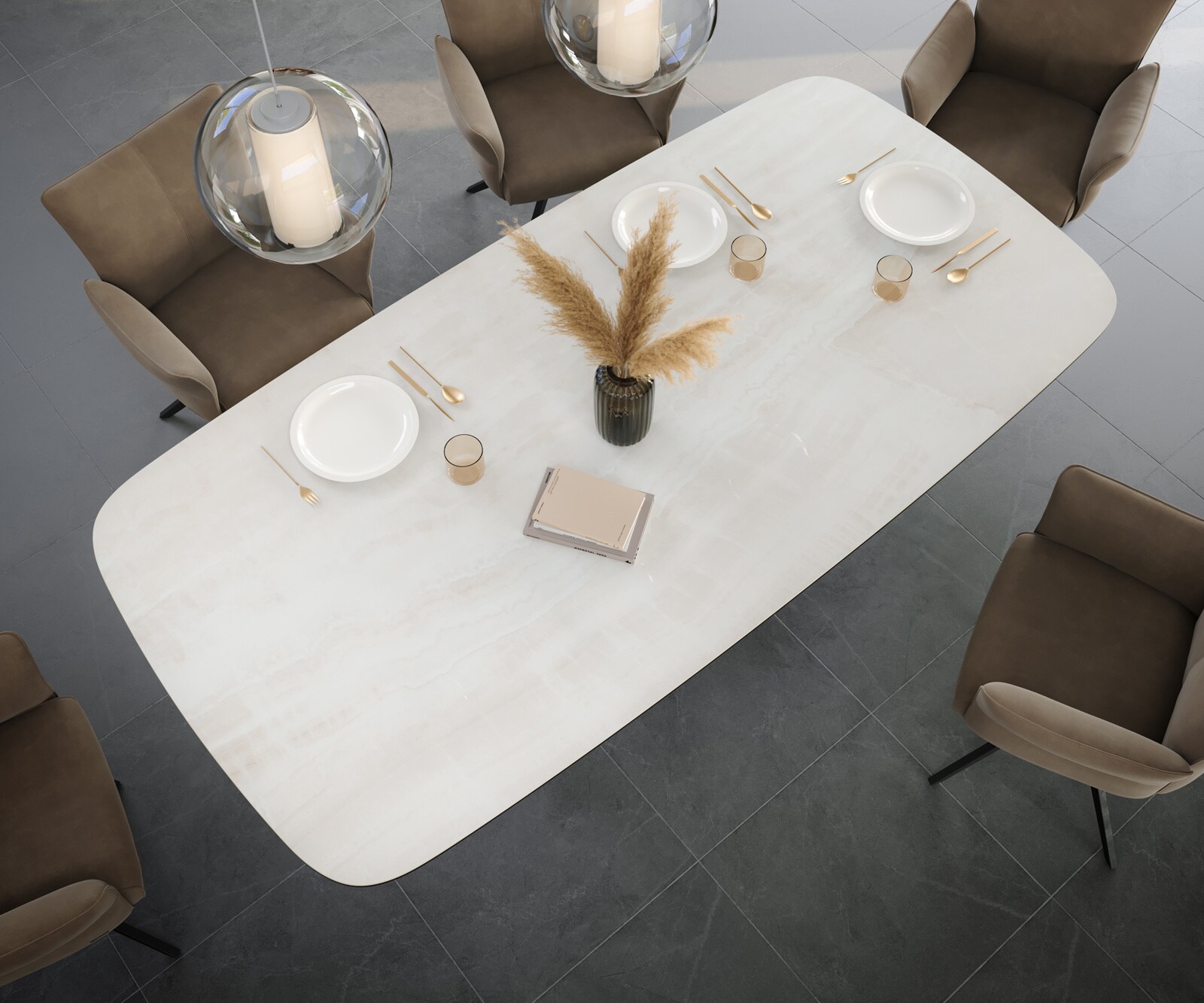 Table à manger Edge Boot 240x120 cm Céramique Onyx Champagne Cono Métal Noir 4