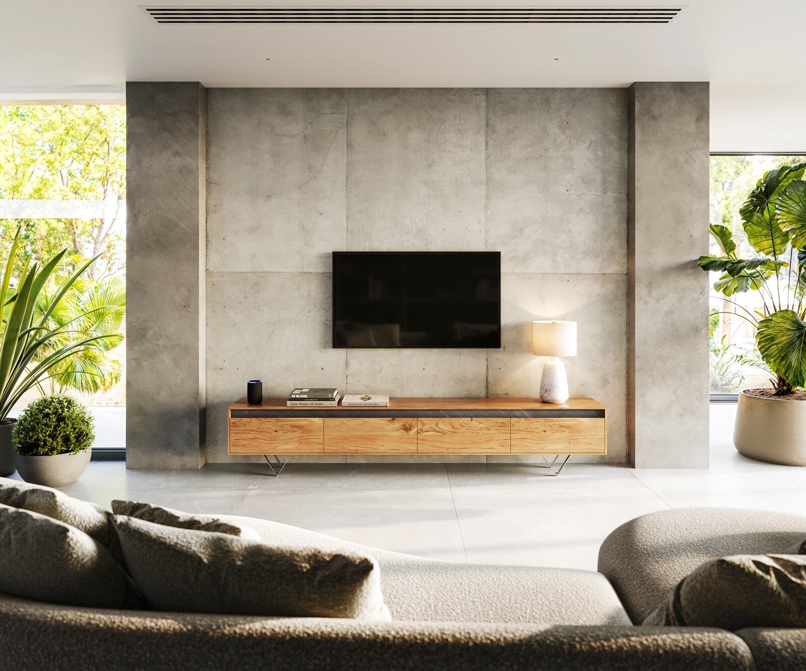 Meuble-TV Stonegrace 240 cm acacia nature 4 portes 1