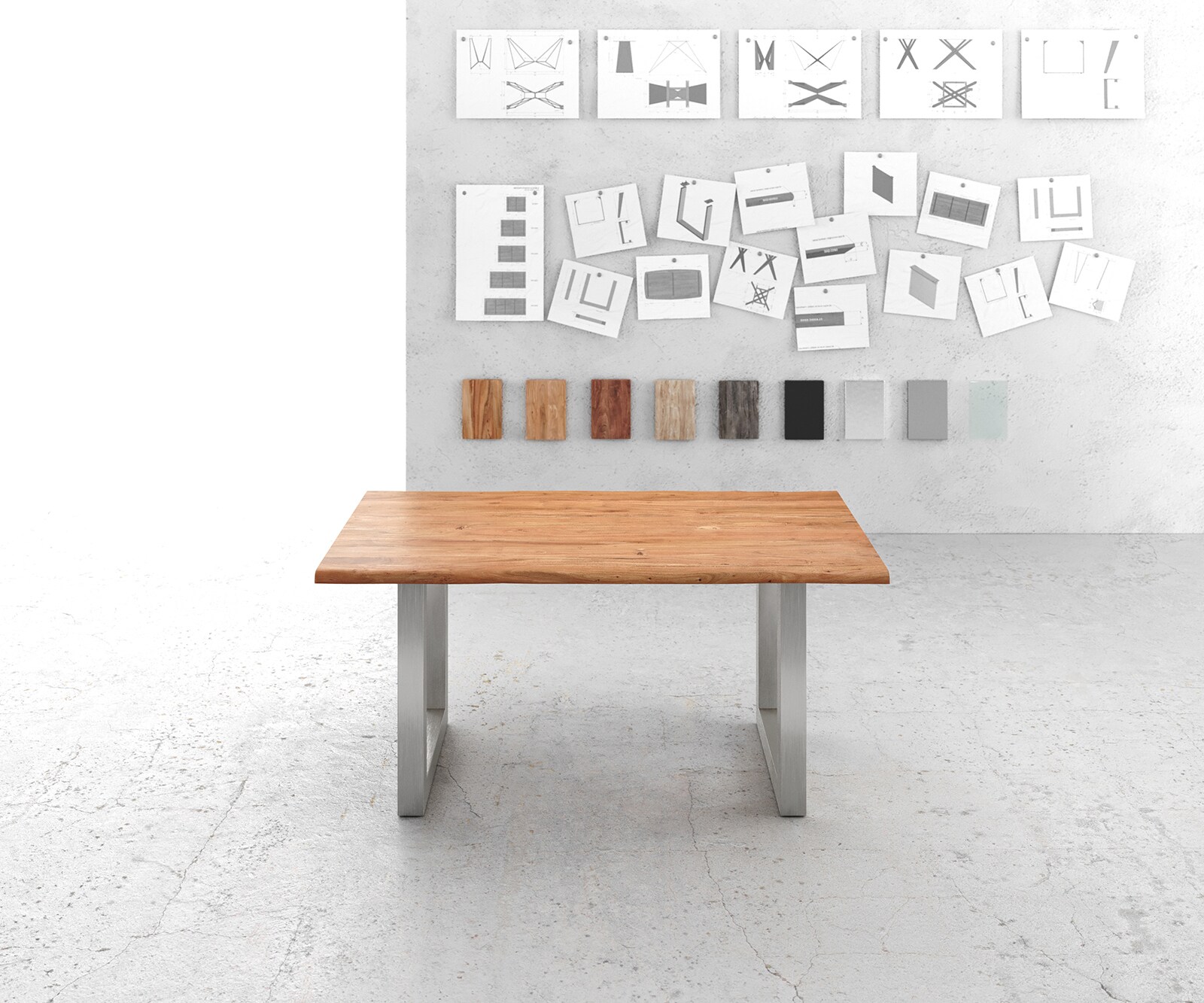 Table-à-manger Edge 160x90cm acacia nature acier inoxydable large Live-Edge 2