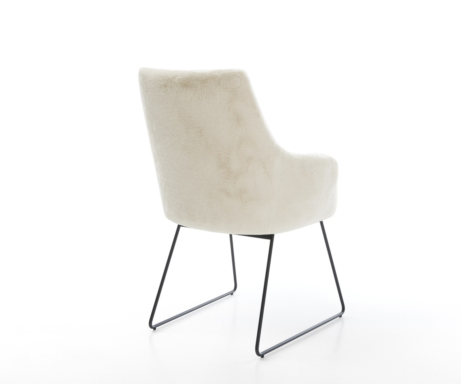 Chaise-de-salle-à-manger Alja-Flex avec accoudoirs peluche crème-blanc pied trapèze noir resorts ensachés 4