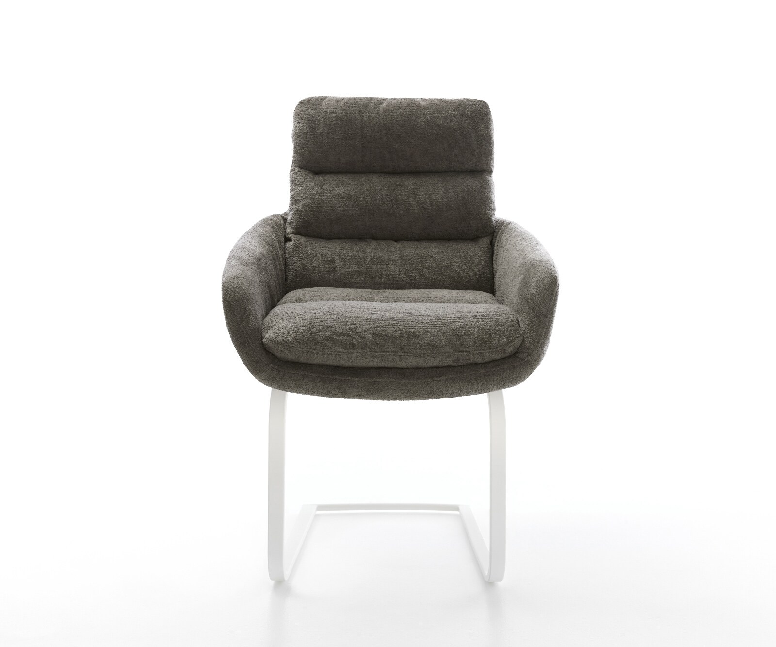 Cantilever Abelia-Flex avec accoudoirs bouclé doux couleur boue pied cantilever plat blanc 2