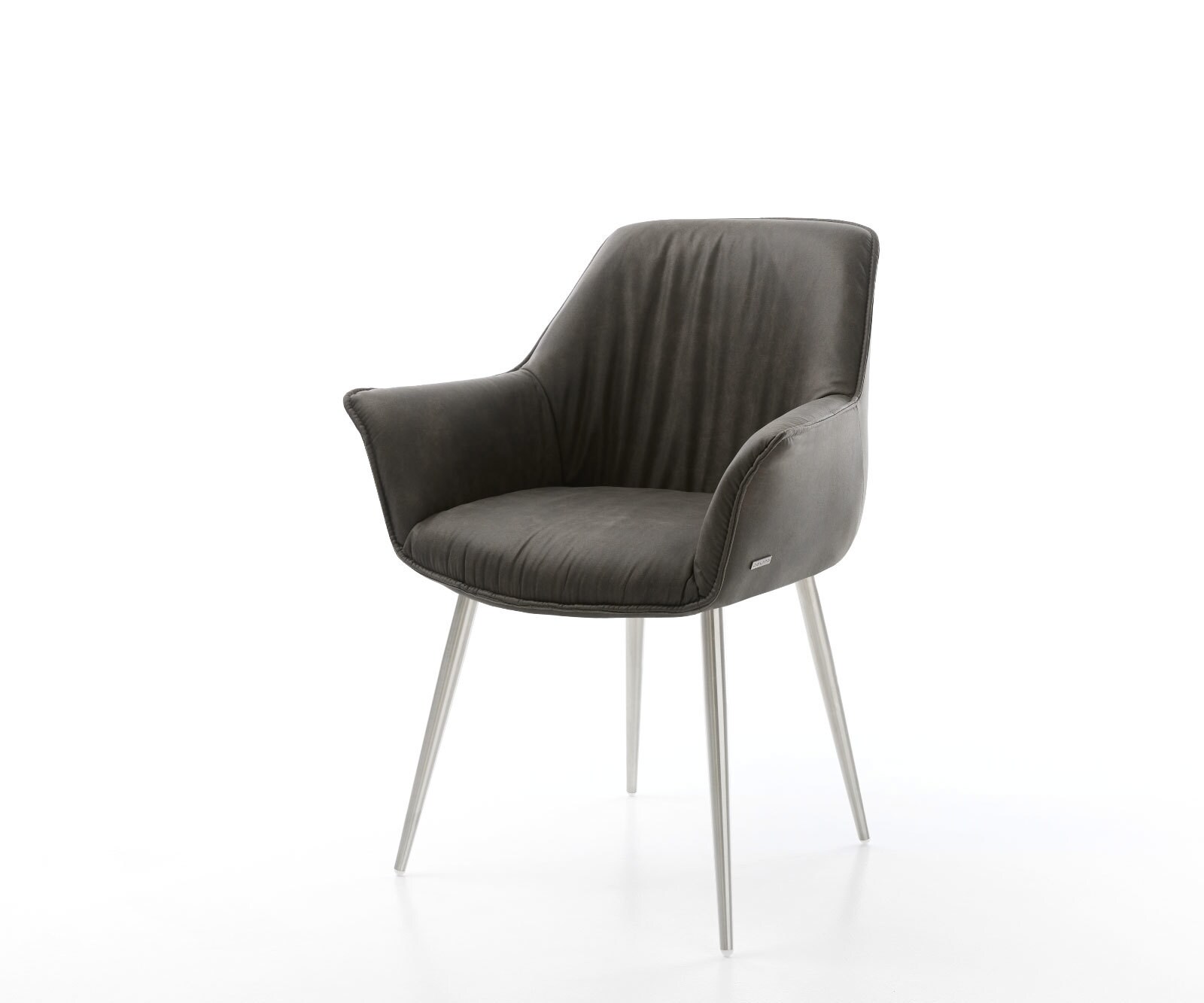Chaise-de-salle-à-manger Keila-Flex avec accoudoirs microvelours anthracite vintage 4 pieds coniques acier inoxydable brossé