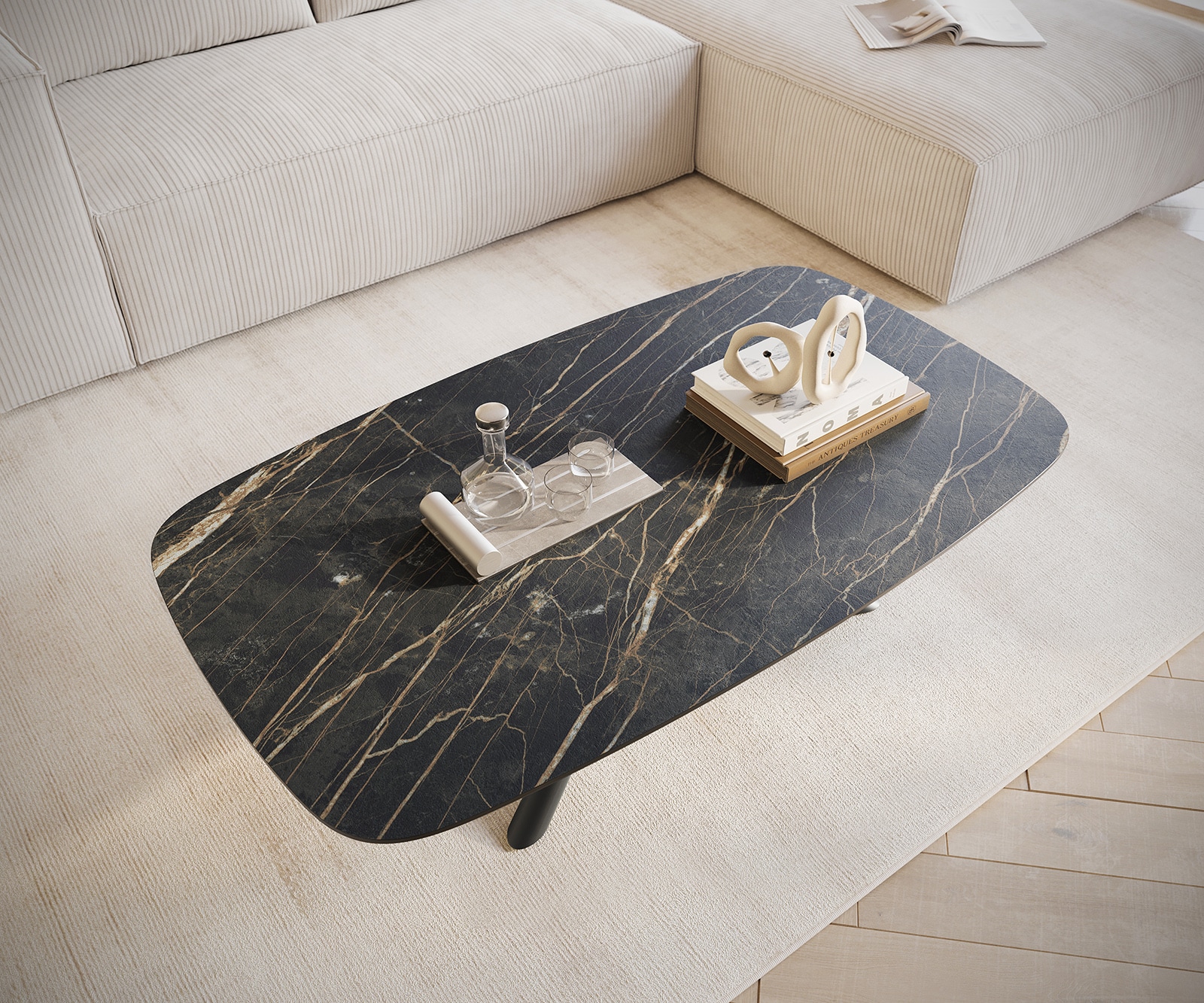 Table basse Edge Boot 120x70 cm céramique Laminam® Noir Desir brun Sarity métal noir 4