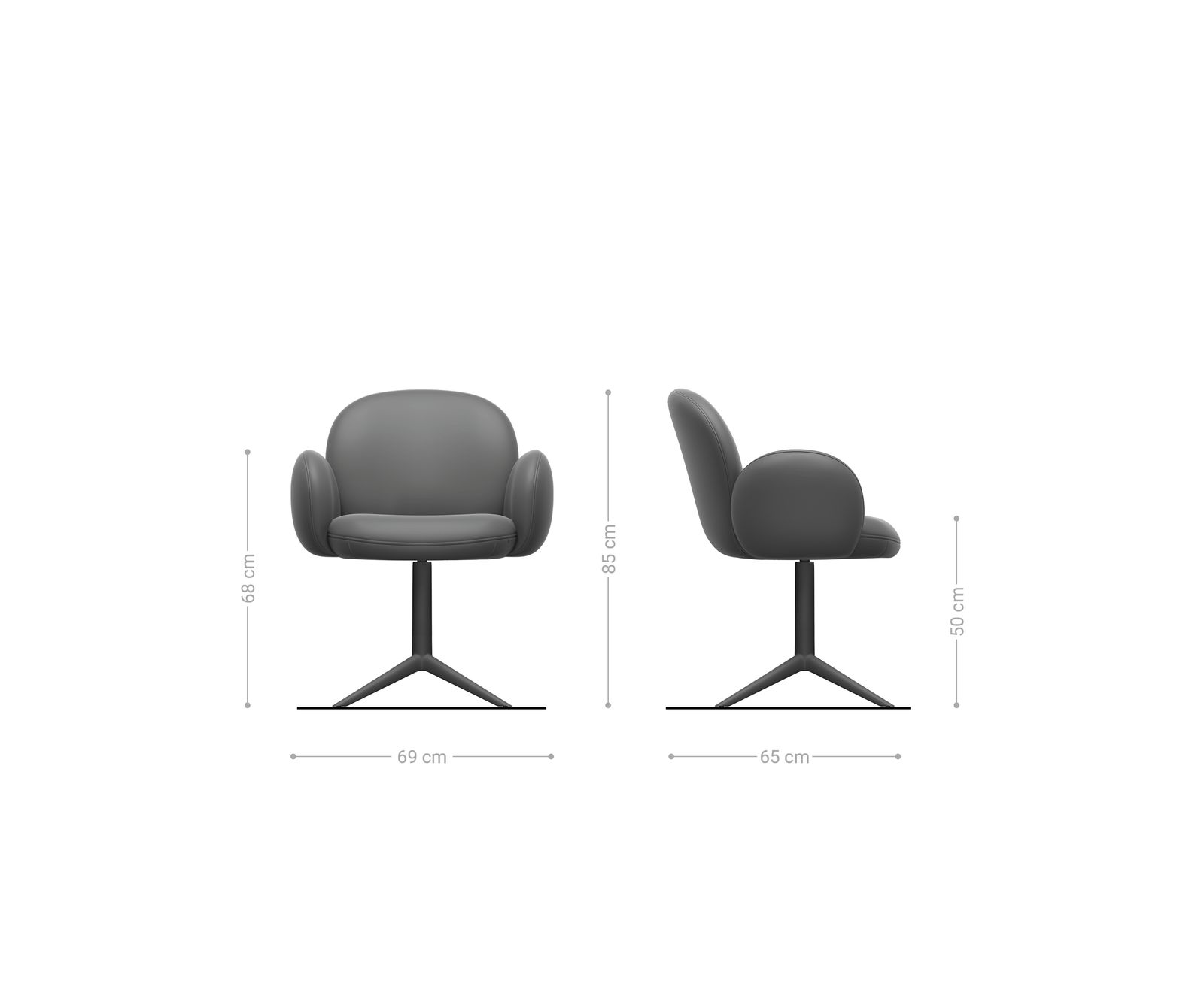 Chaise-pivotante Nube-Flex avec accoudoirs tissu structuré doux gris pied de chaise 4 branches grafiete pivotement sur 360° fonction bascule resorts ensachés 6