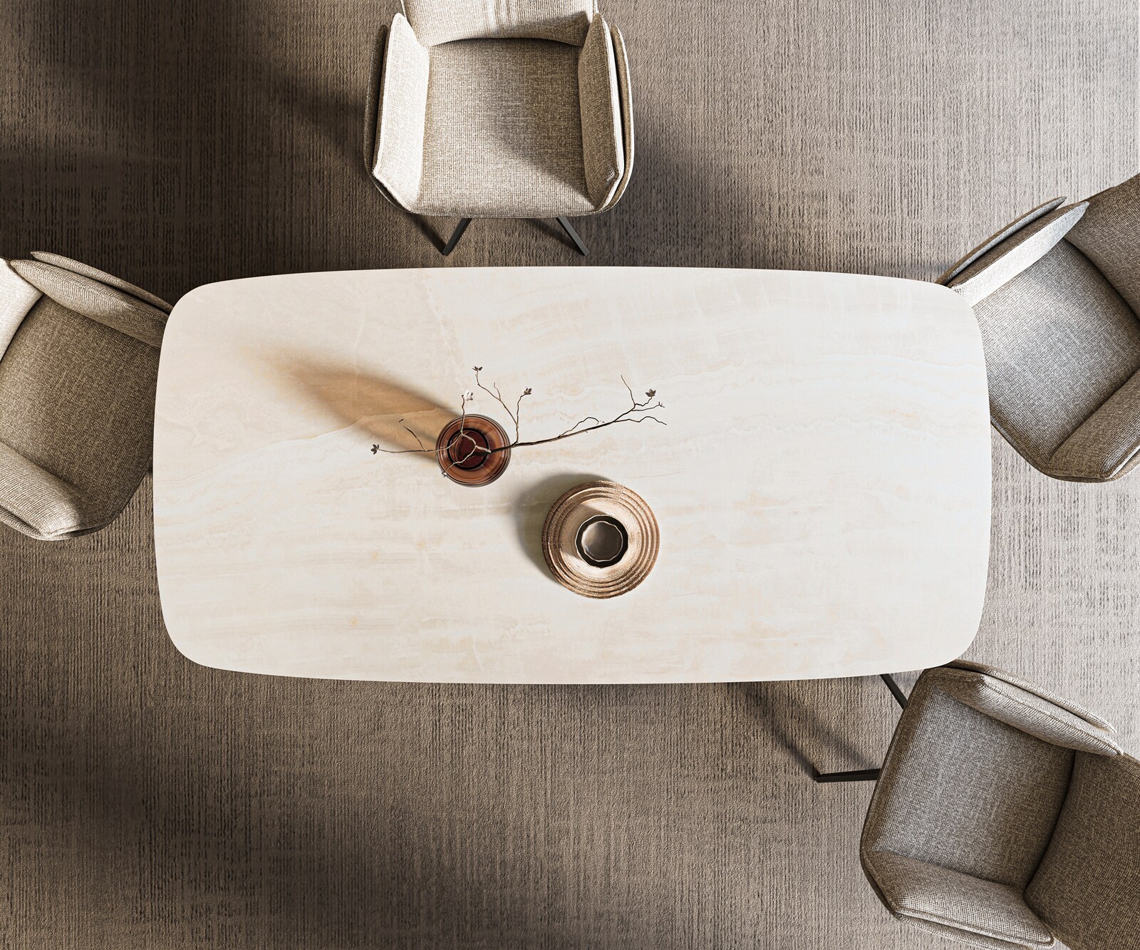 Table à manger Edge bateau 200x100 cm céramique Onyx Champagne piètement en W métal noir 6