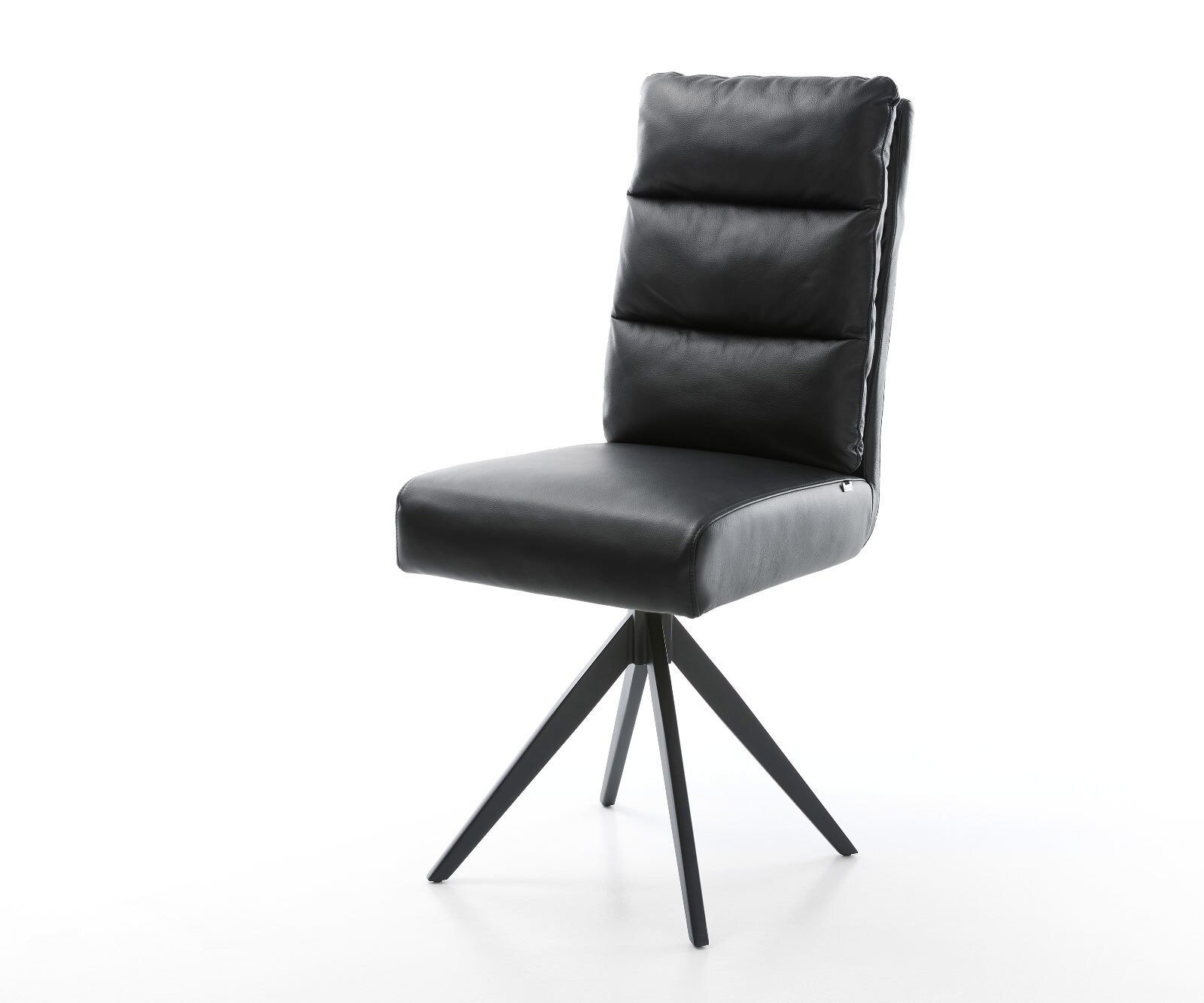 Chaise-de-salle-à-manger Pela-Flex cuir de vache noir pied croisé angulaire noir ressorts ensachés