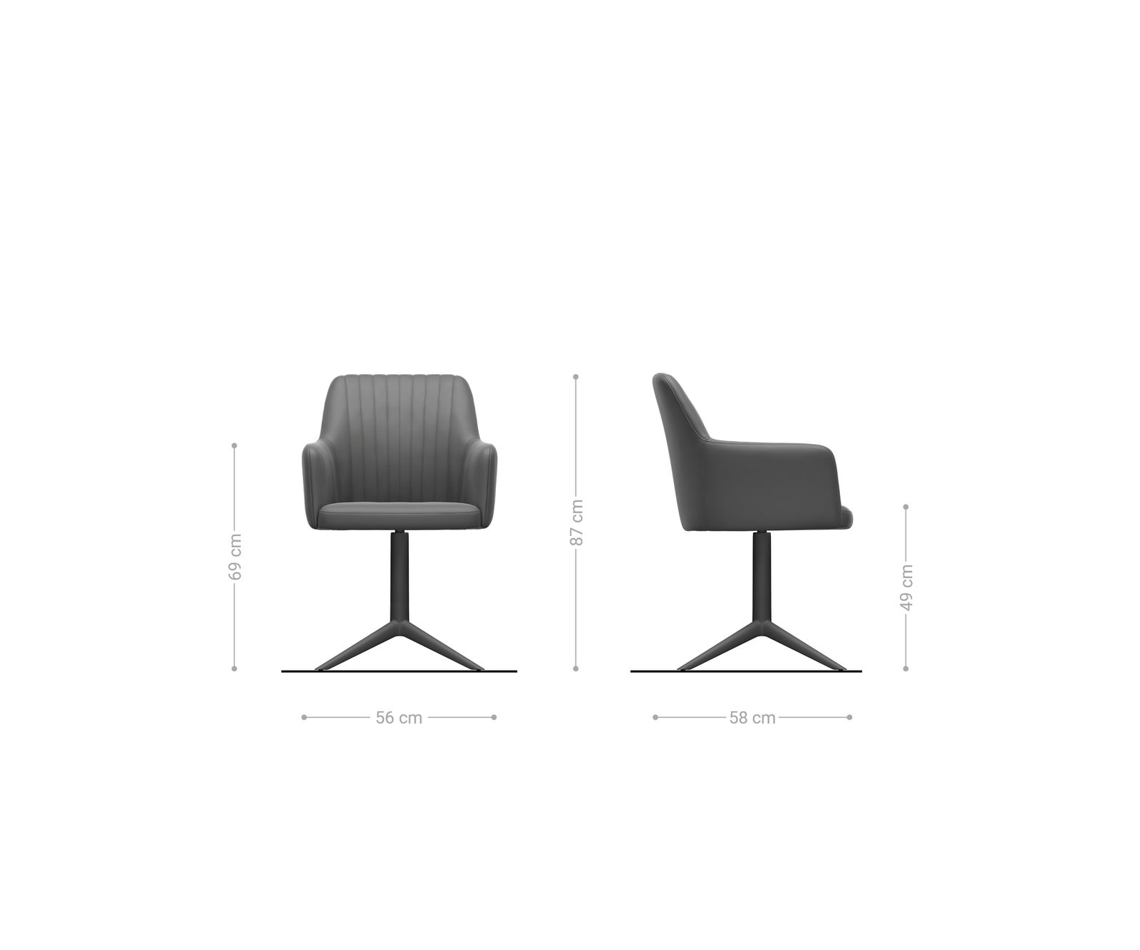 Chaise-pivotante Greg-Flex tissu structuré doux gris pied de chaise 4 branches grafiete pivotement sur 360° fonction bascule resorts ensachés 6