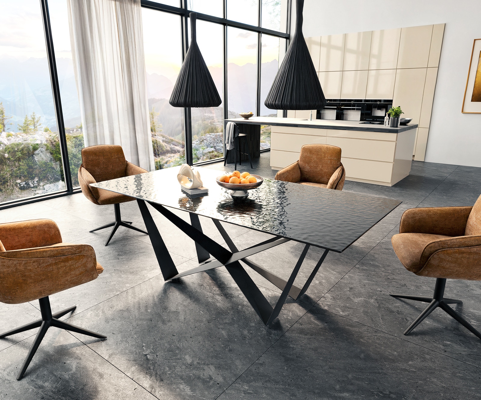 Table à manger Edge 200x100 verre fondu noir fumé relief en 3D Spider acier plat noir 5 Table à manger Edge 200x100 verre fondu noir fumé relief en 3D Spider acier plat noir 5