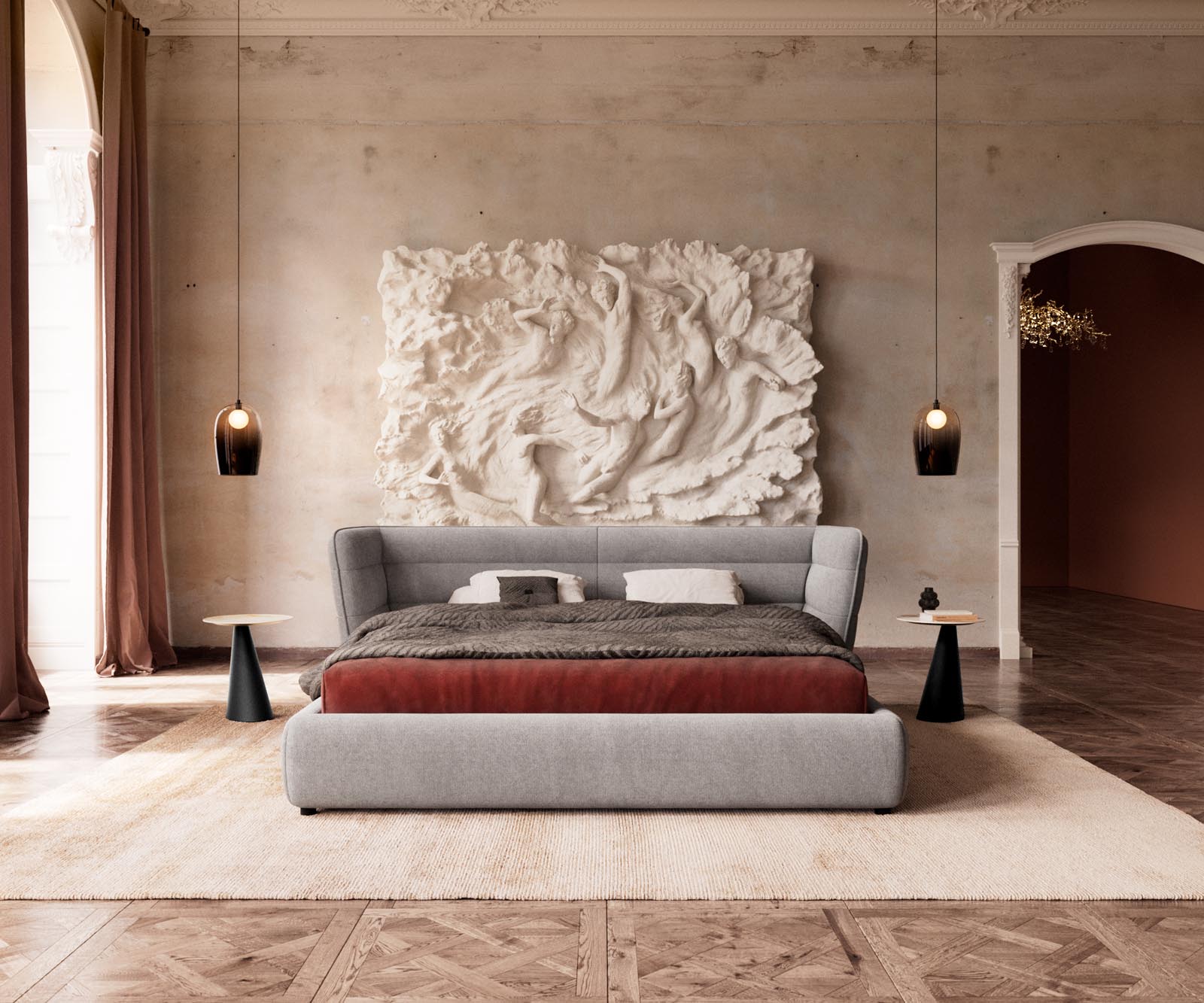 Sommier rembourré Simea 180x200 cm microfibre grise 1