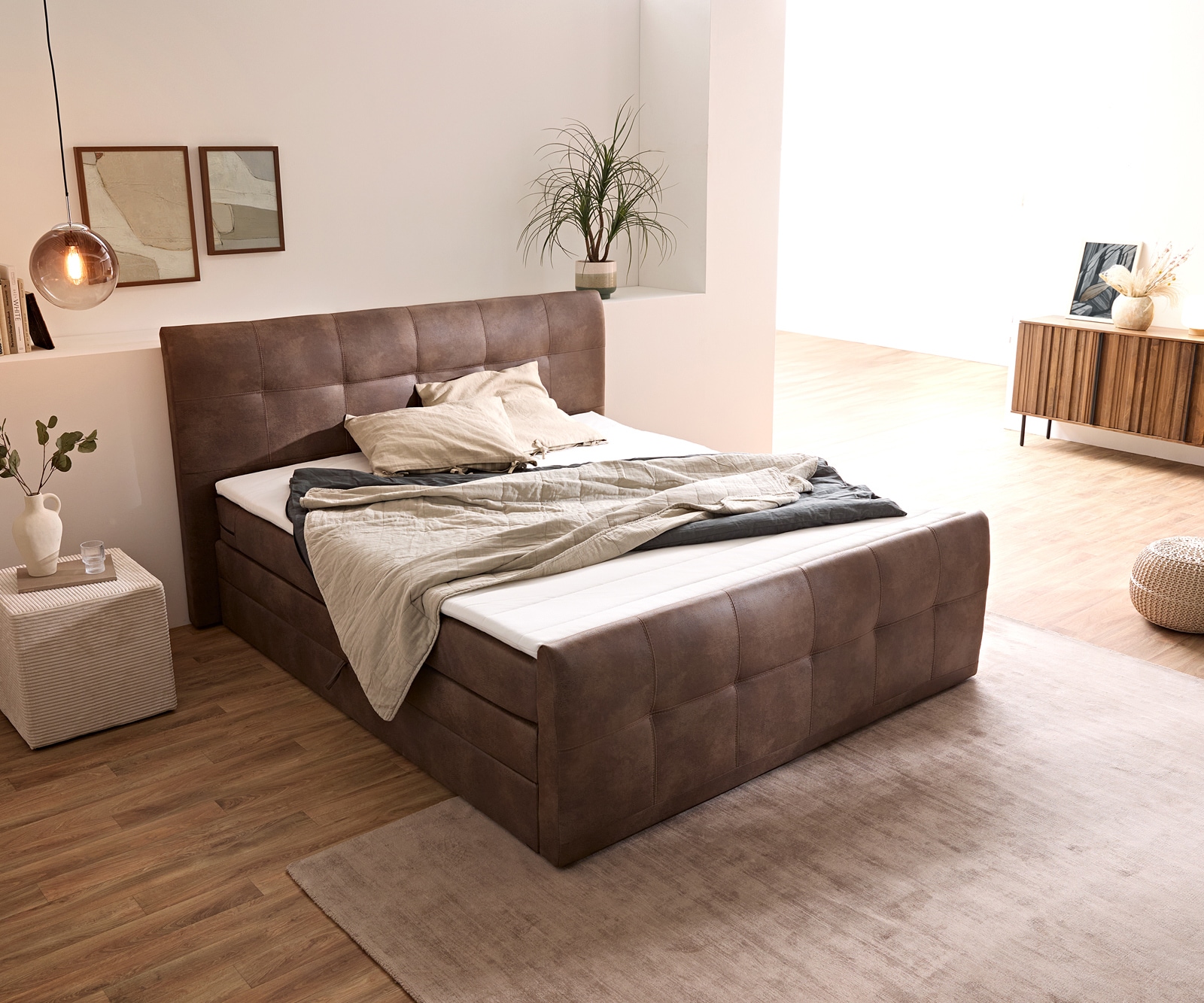 Lit Amarillo 180x200 cm marron avec sur-matelas sommier tapissier 3 Lit Amarillo 180x200 cm marron avec sur-matelas sommier tapissier 3