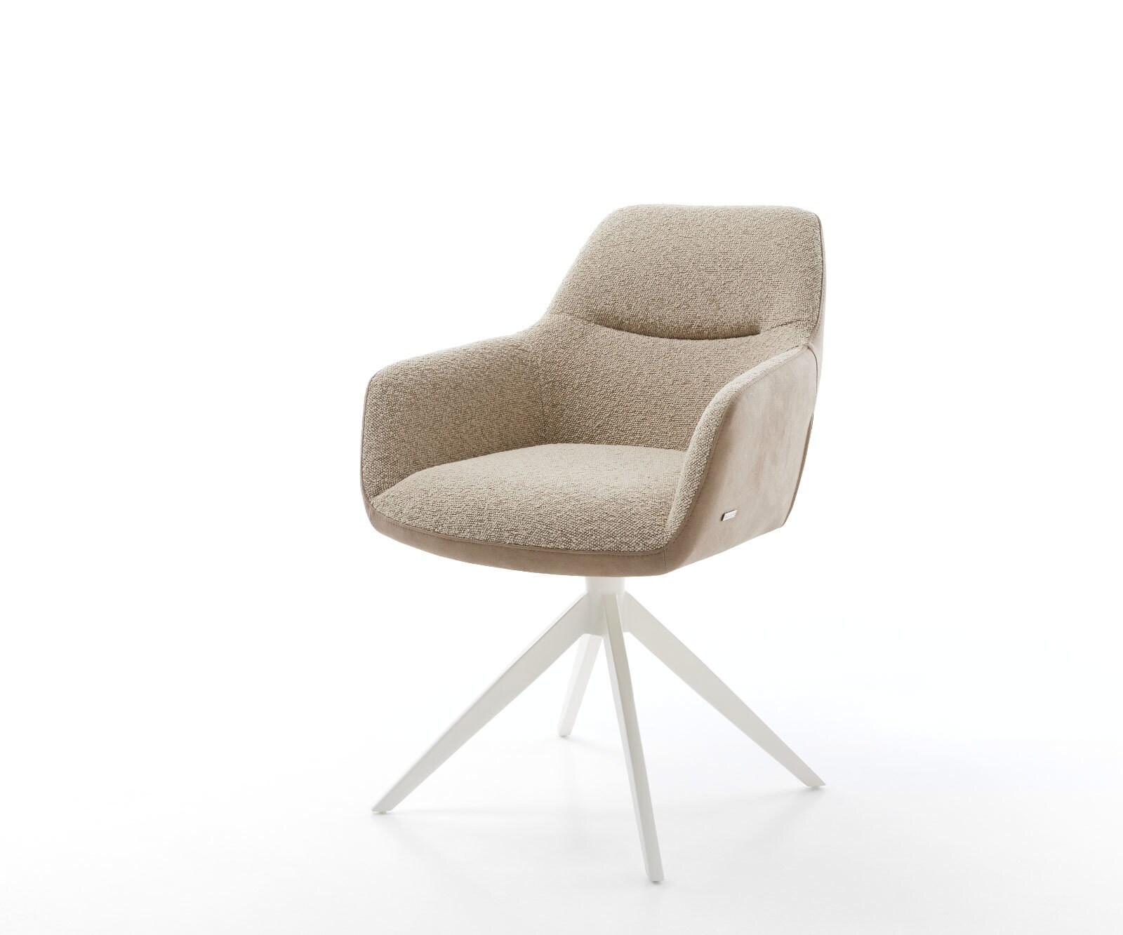 Chaise-pivotante Pejo-Flex tissu mixte couleur boue pied croisé large blanc pivotement sur 360° fonction bascule ressorts ensachés