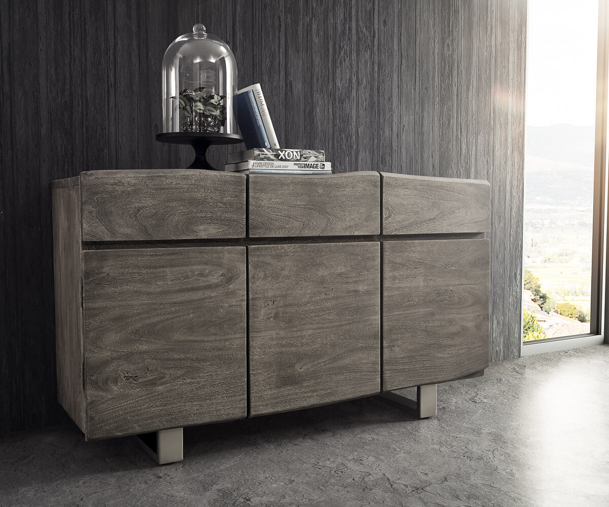 Commode Live-Edge en acacia avec portes et tiroirs bord d'arbre 4