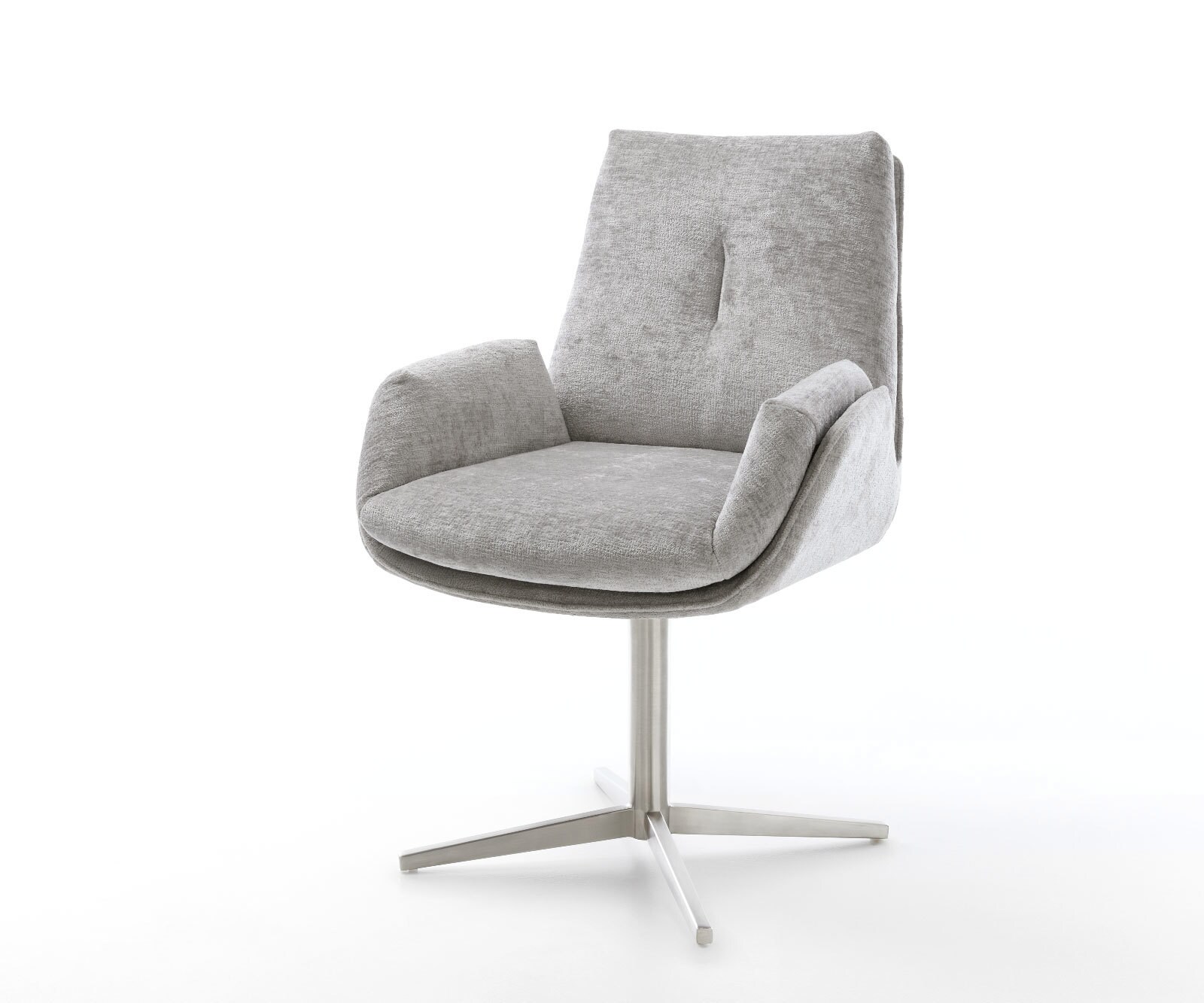 Chaise-pivotante Clea-Flex chenille gris argenté pied de chaise 4 branches acier inoxydable brossé pivotement sur 360°