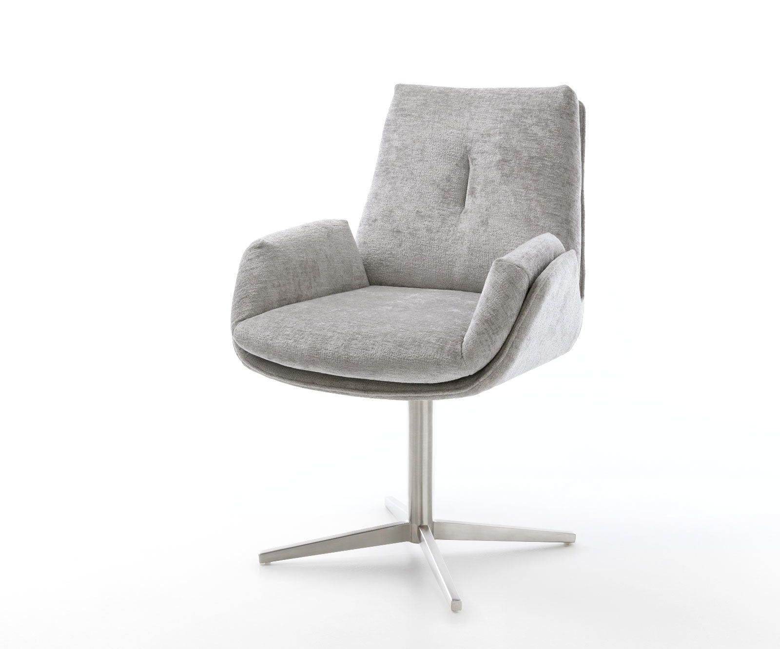Chaise-pivotante Clea-Flex chenille gris argenté pied de chaise 4 branches acier inoxydable brossé pivotement sur 360° Chaise-pivotante Clea-Flex chenille gris argenté pied de chaise 4 branches acier inoxydable brossé pivotement sur 360°