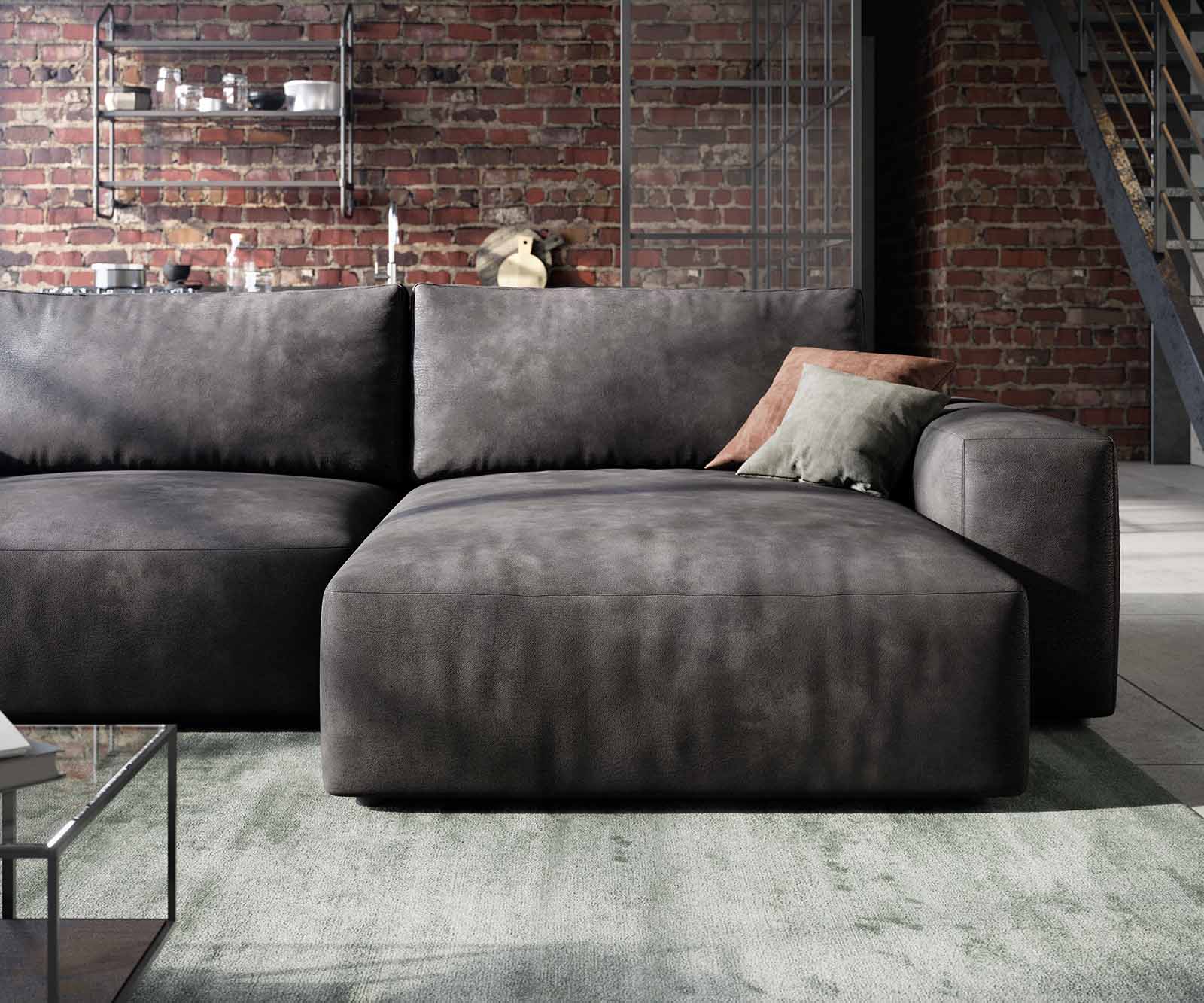 Canapé d'angle Lanzo L 260x160 cm Imitation cuir vintage anthracite Récamière variable 5 Canapé d'angle Lanzo L 260x160 cm Imitation cuir vintage anthracite Récamière variable 5