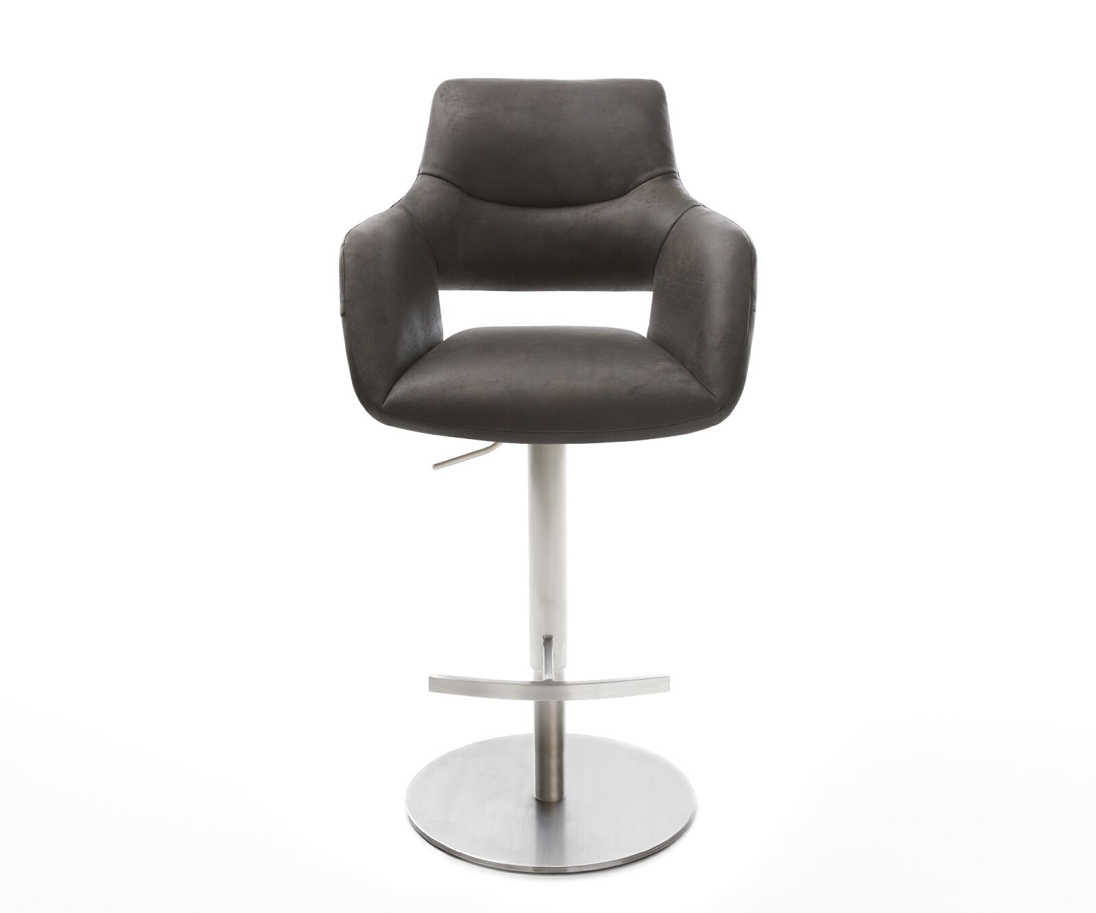 Chaise-de-bar Yago-Flex microfibre anthracite vintage pied pivotant réglable en hauteur acier inoxydable pivotant ressorts ensachés 4