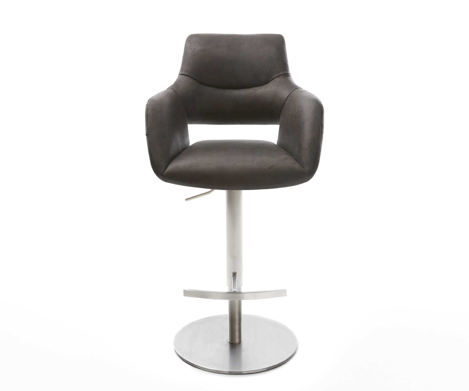 Chaise-de-bar Yago-Flex microfibre anthracite vintage pied pivotant réglable en hauteur acier inoxydable pivotant ressorts ensachés 2
