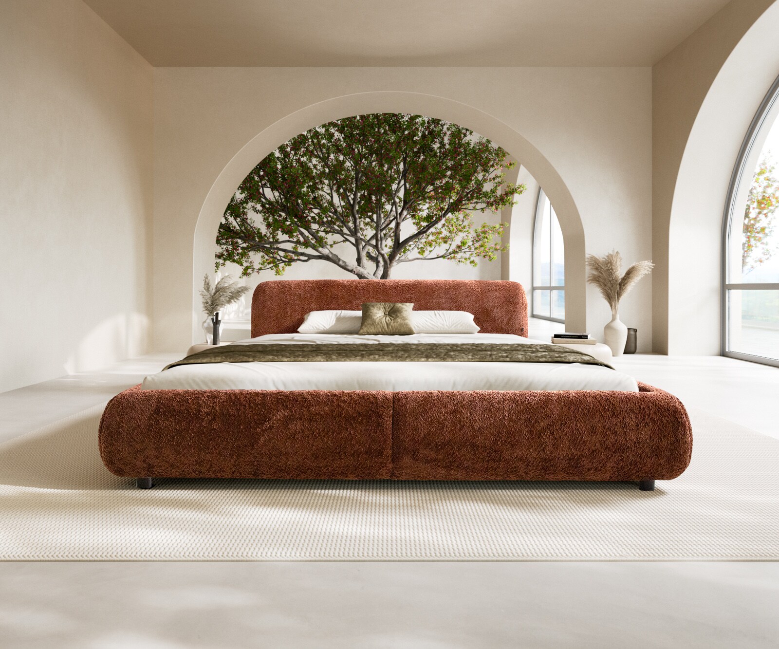 Cadre-de-lit rembourré Shona 180x200 cm tissu Teddy rouille 1 Cadre-de-lit rembourré Shona 180x200 cm tissu Teddy rouille 1