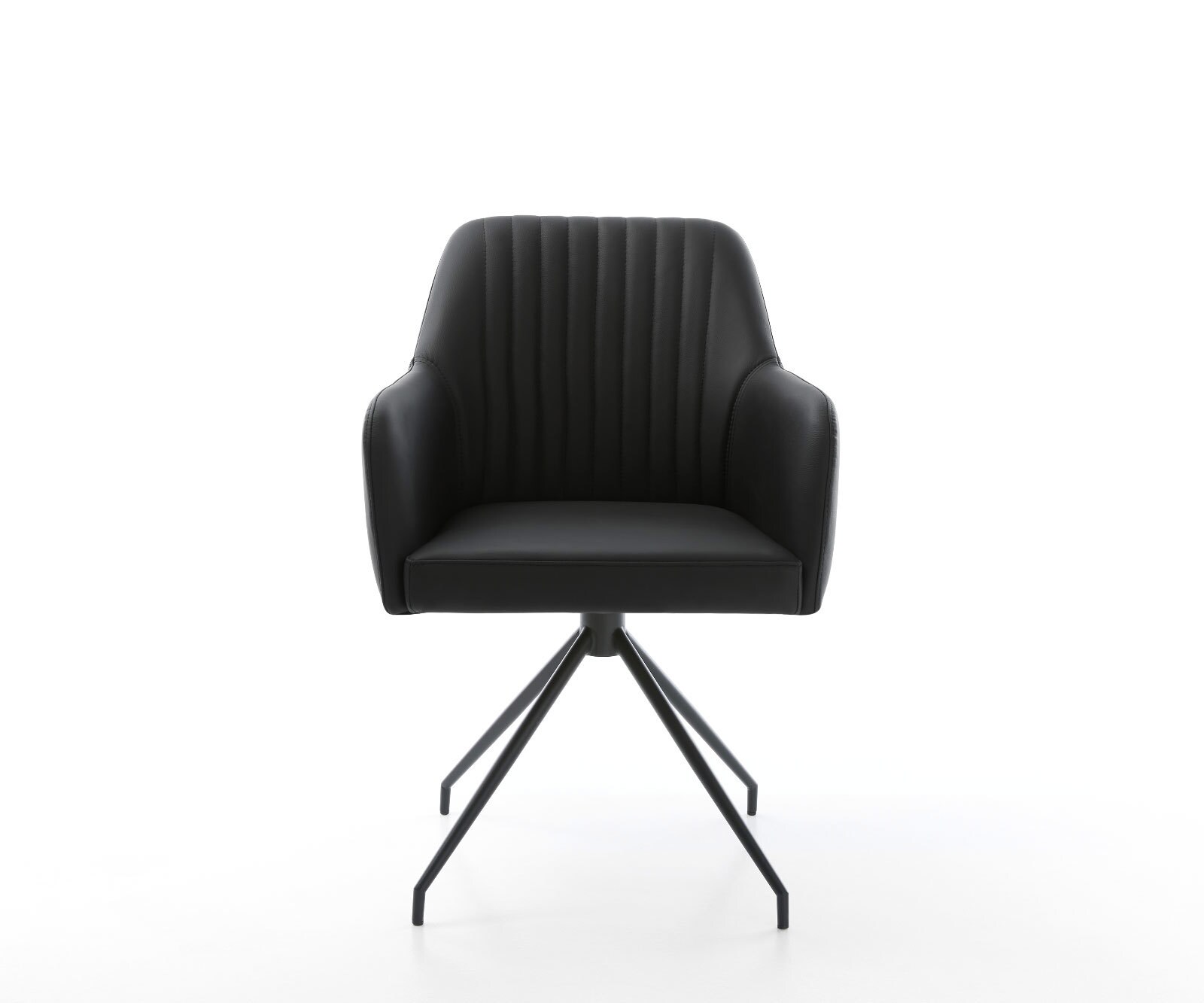 Chaise-de-salle-à-manger Greg-Flex cuir de vache noir pied croisé conique noir ressorts ensachés 1