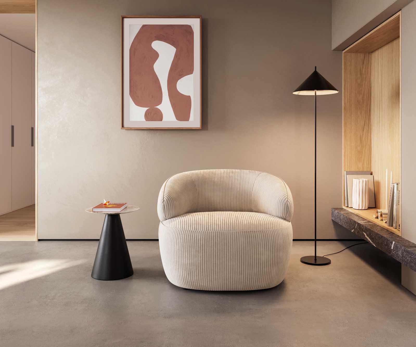 Fauteuil-lounge Nova 88x88 cm velours côtelé Beige 4 Fauteuil-lounge Nova 88x88 cm velours côtelé Beige 4